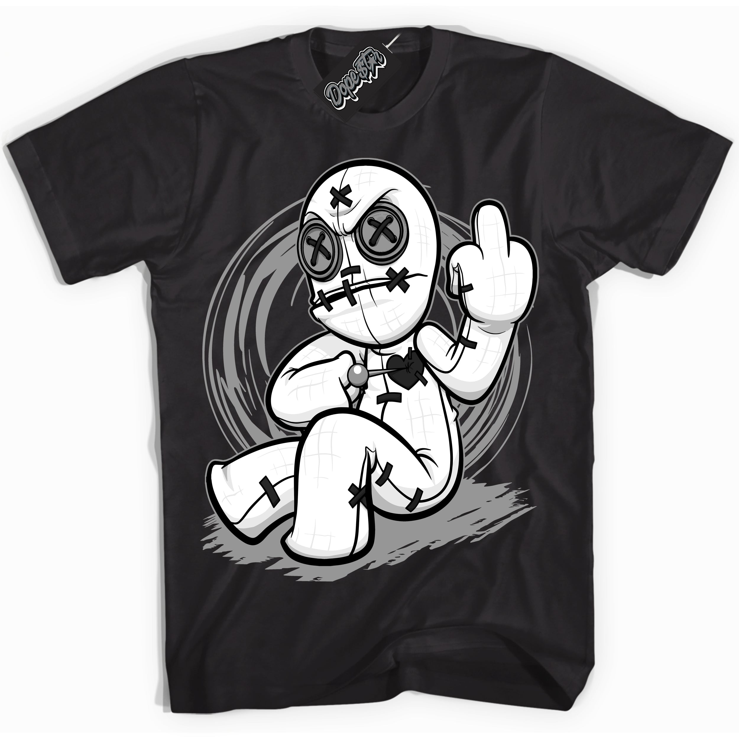 Cool Black Shirt with “Voodoo Doll” design that perfectly matches the Iron Grey 1s Jordans.