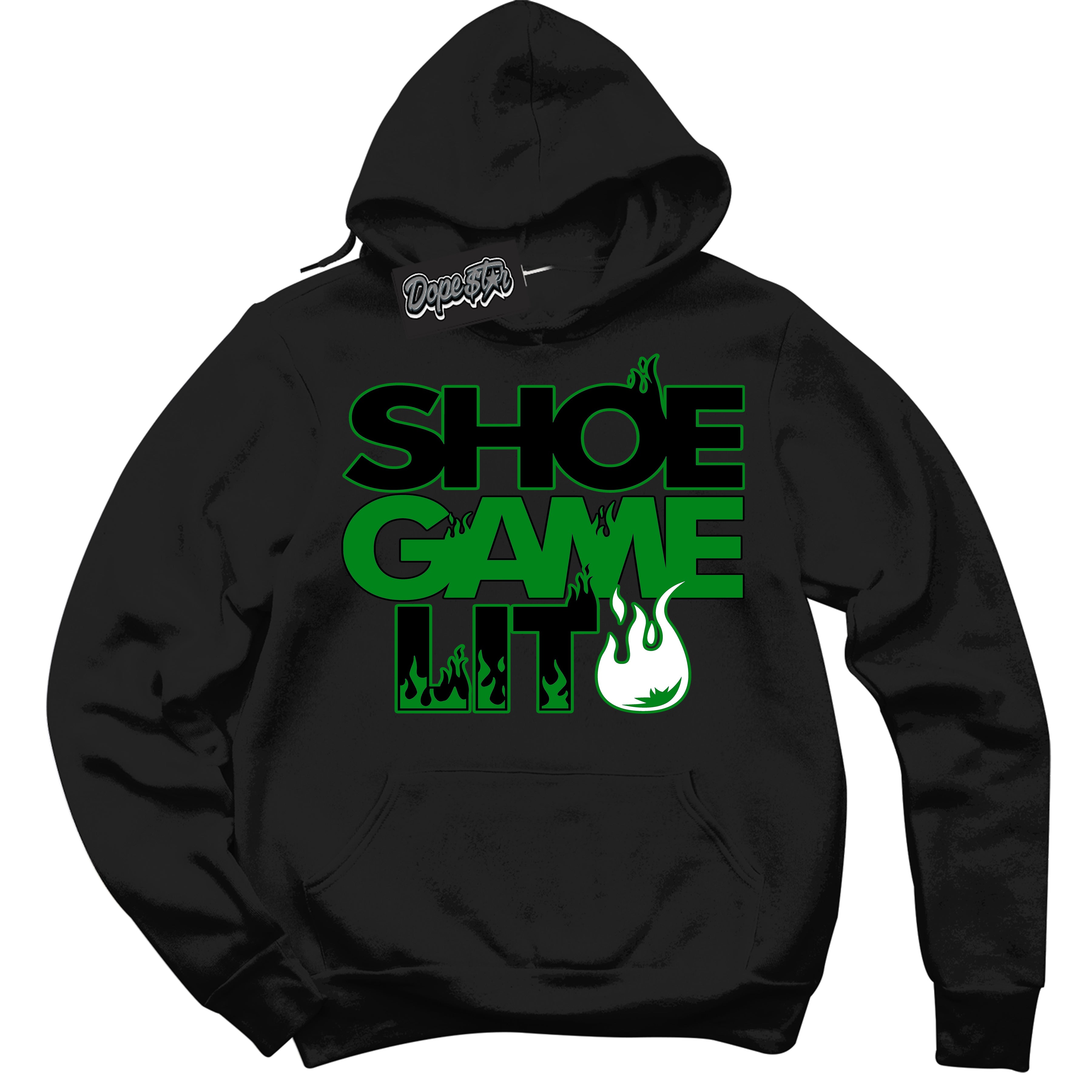 Cool Black Hoodie with “ Shoe Game Lit '' design that Perfectly Matches  Lucky Green 1s Sneakers.