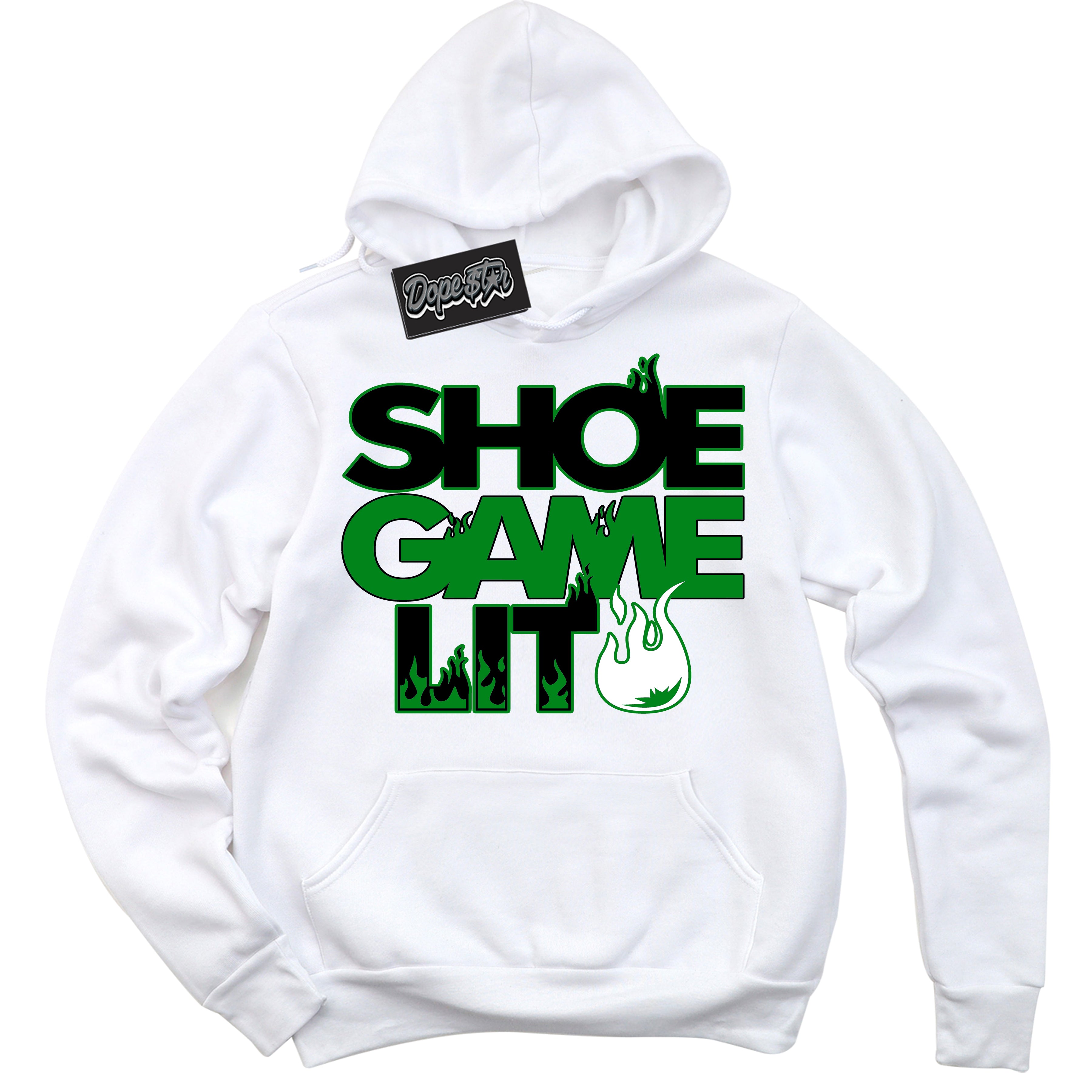 Cool White Hoodie with “ Shoe Game Lit '' design that Perfectly Matches  Lucky Green 1s Sneakers.