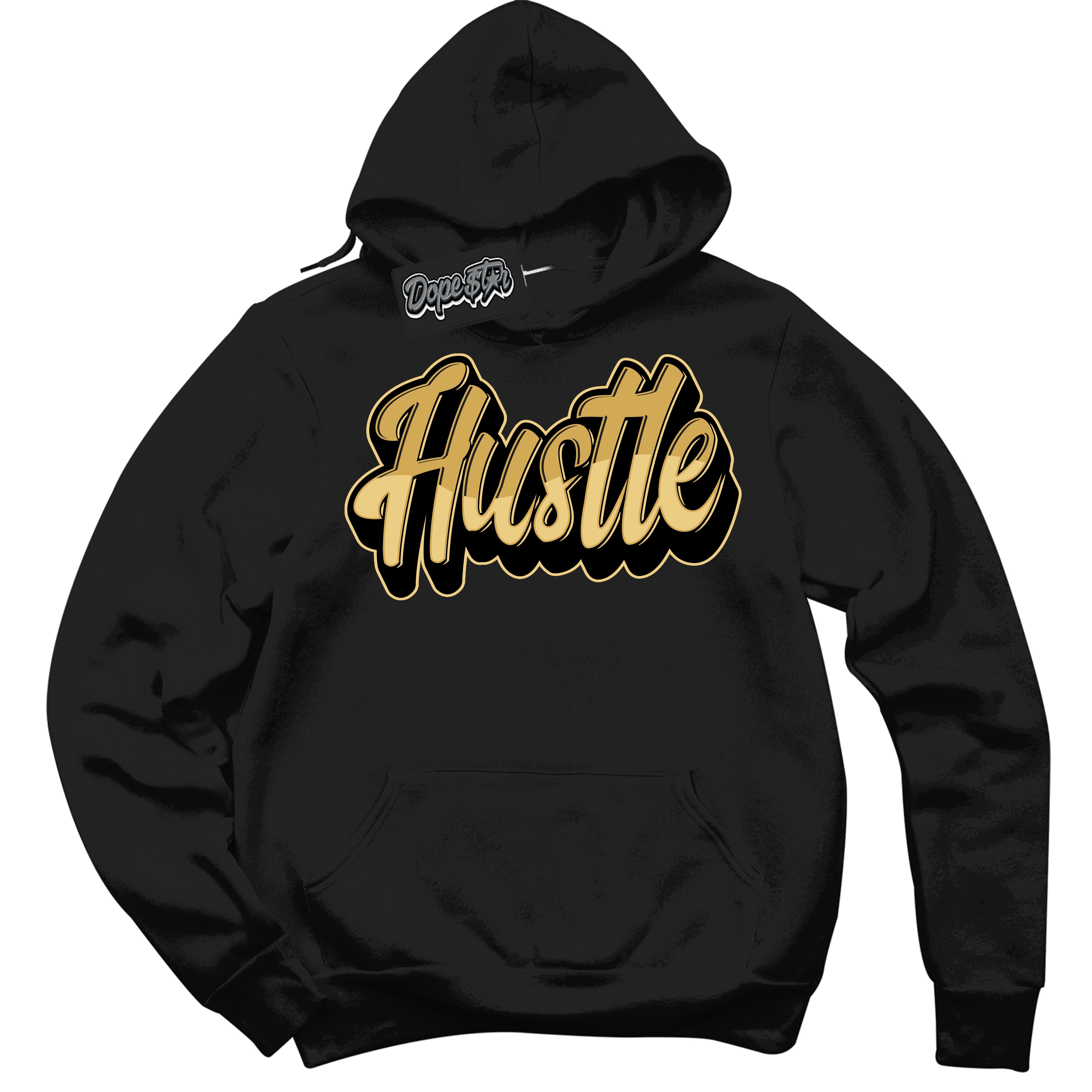 Cool Black Hoodie with “ Hustle ”  design that Perfectly Matches Black Metallic Gold 1s Jordans.
