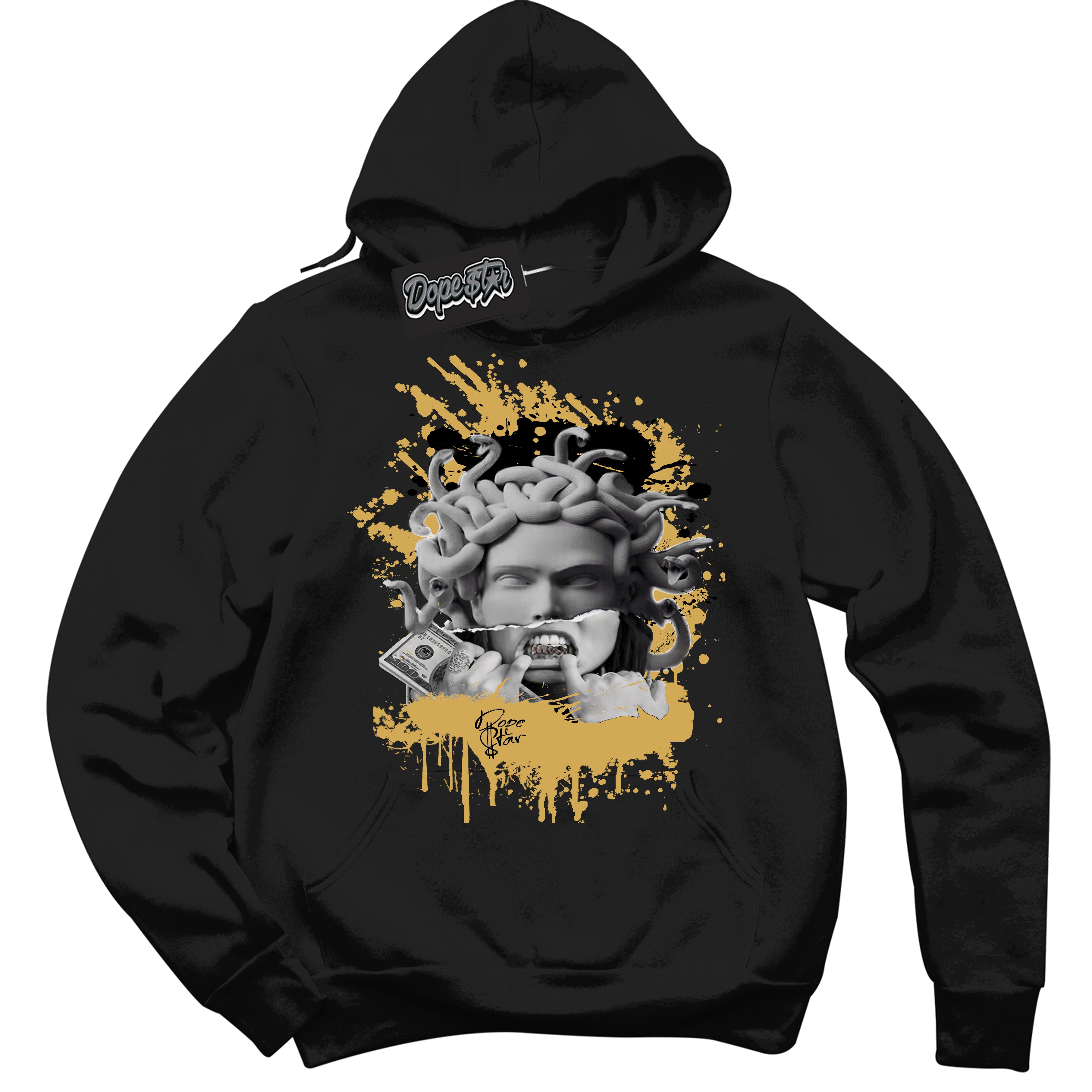 Cool Black Hoodie with “ Medusa ”  design that Perfectly Matches Black Metallic Gold 1s Jordans.
