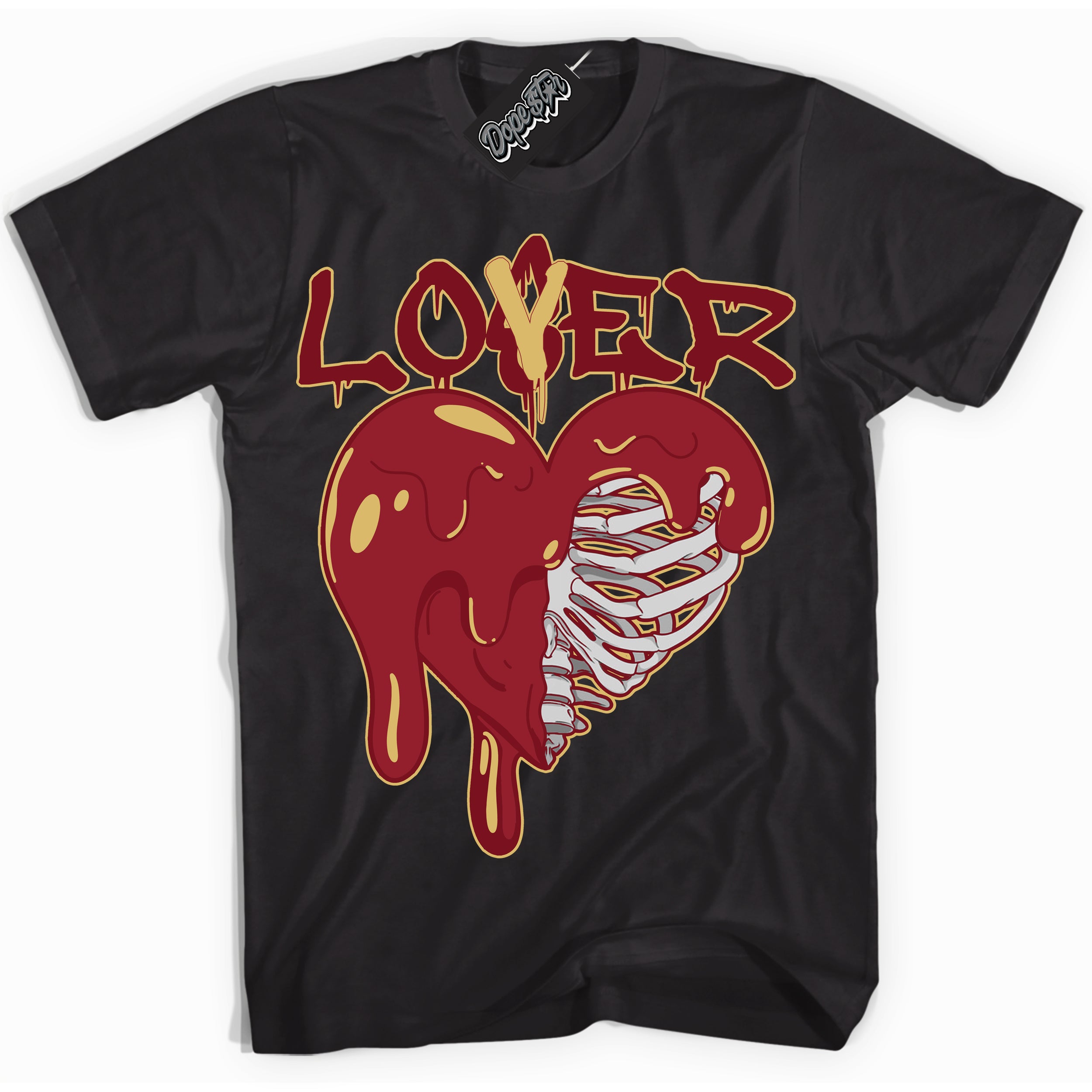 Cool Black Shirt with “ Lover Loser ” design that perfectly matches Method of Make Gym Red Metallic Gold 1s Jordans.
