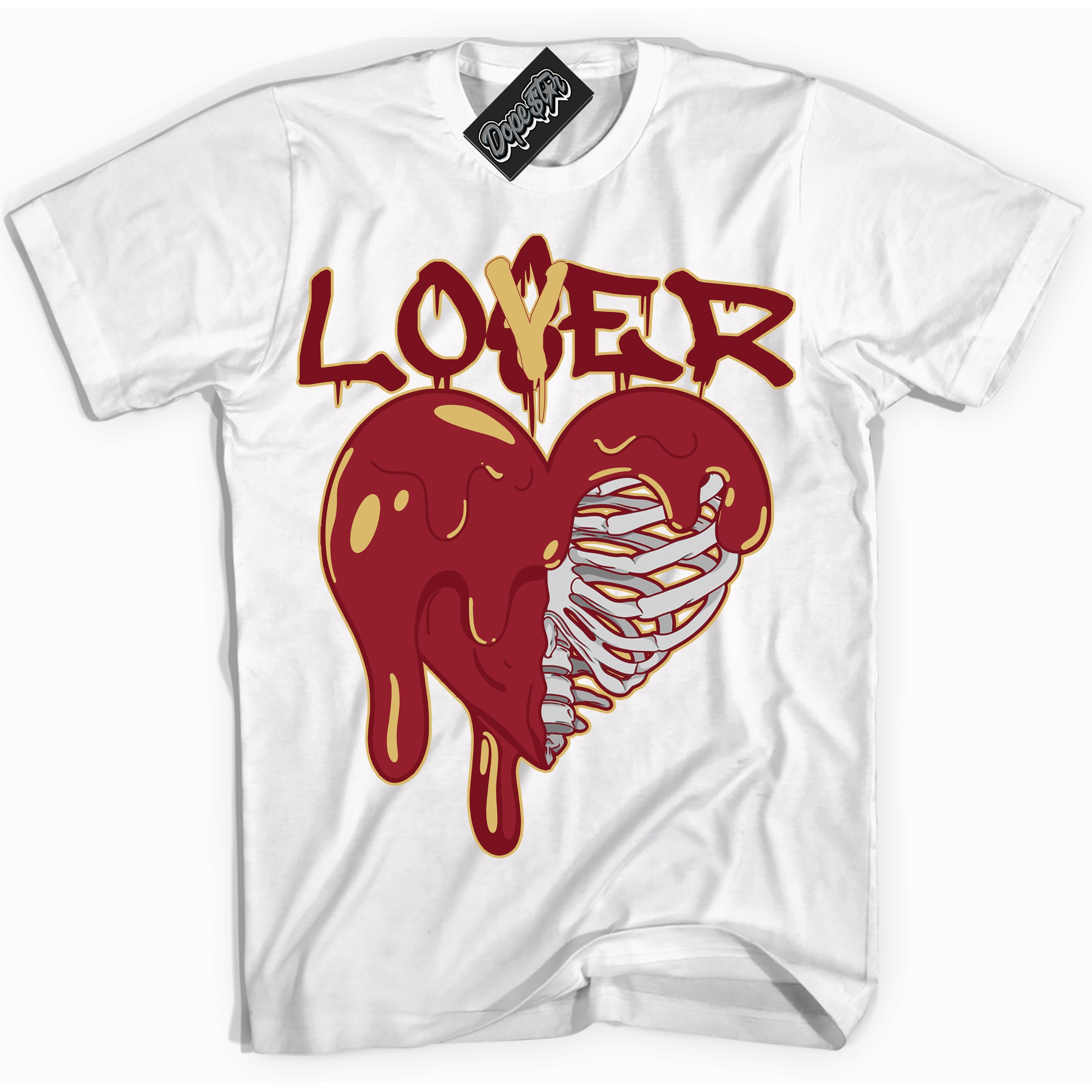 Cool White Shirt with “ Lover Loser ” design that perfectly matches Method of Make Gym Red Metallic Gold 1s Jordans.
