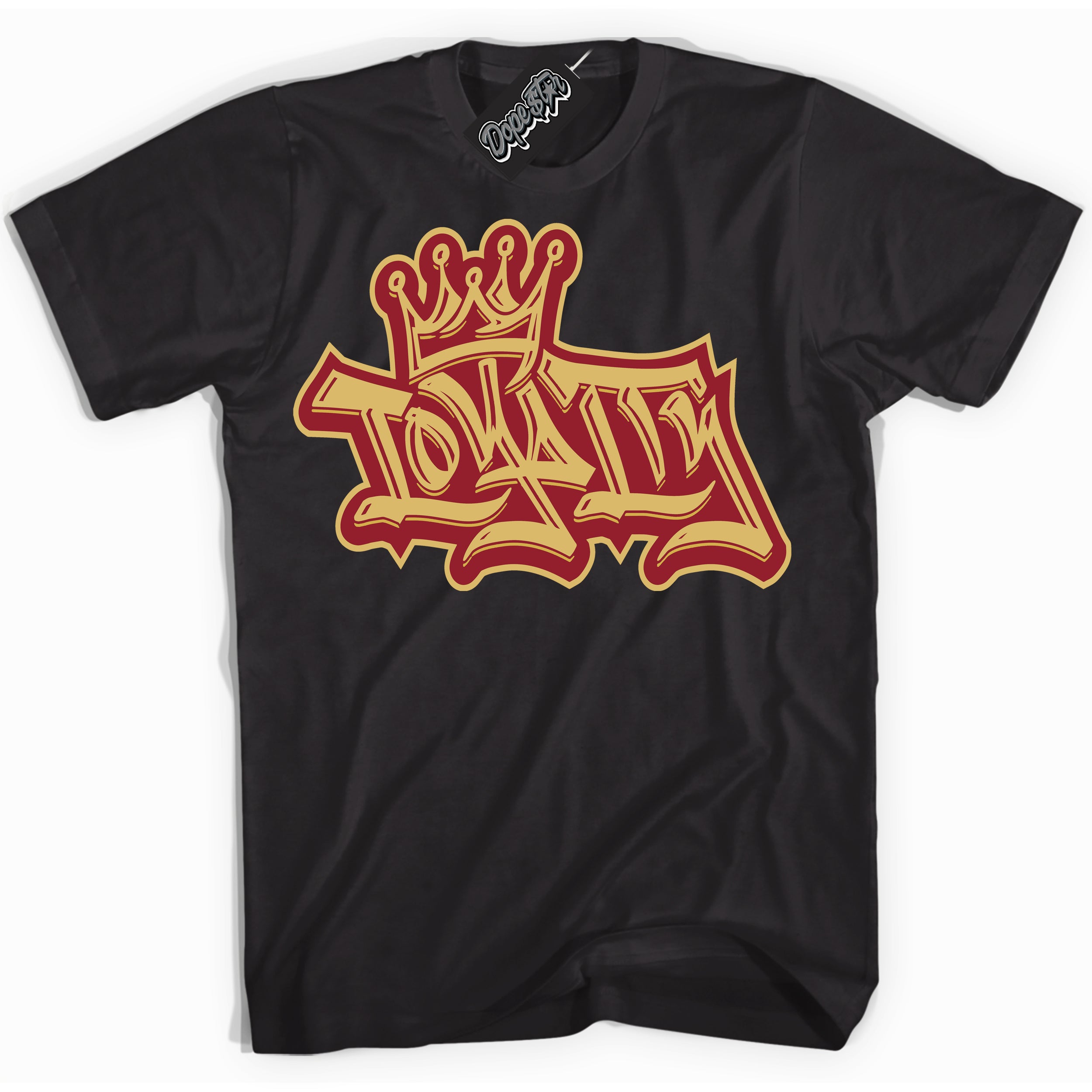 Cool Black Shirt with “ Loyalty Crown ” design that perfectly matches Method of Make Gym Red Metallic Gold 1s Jordans.
