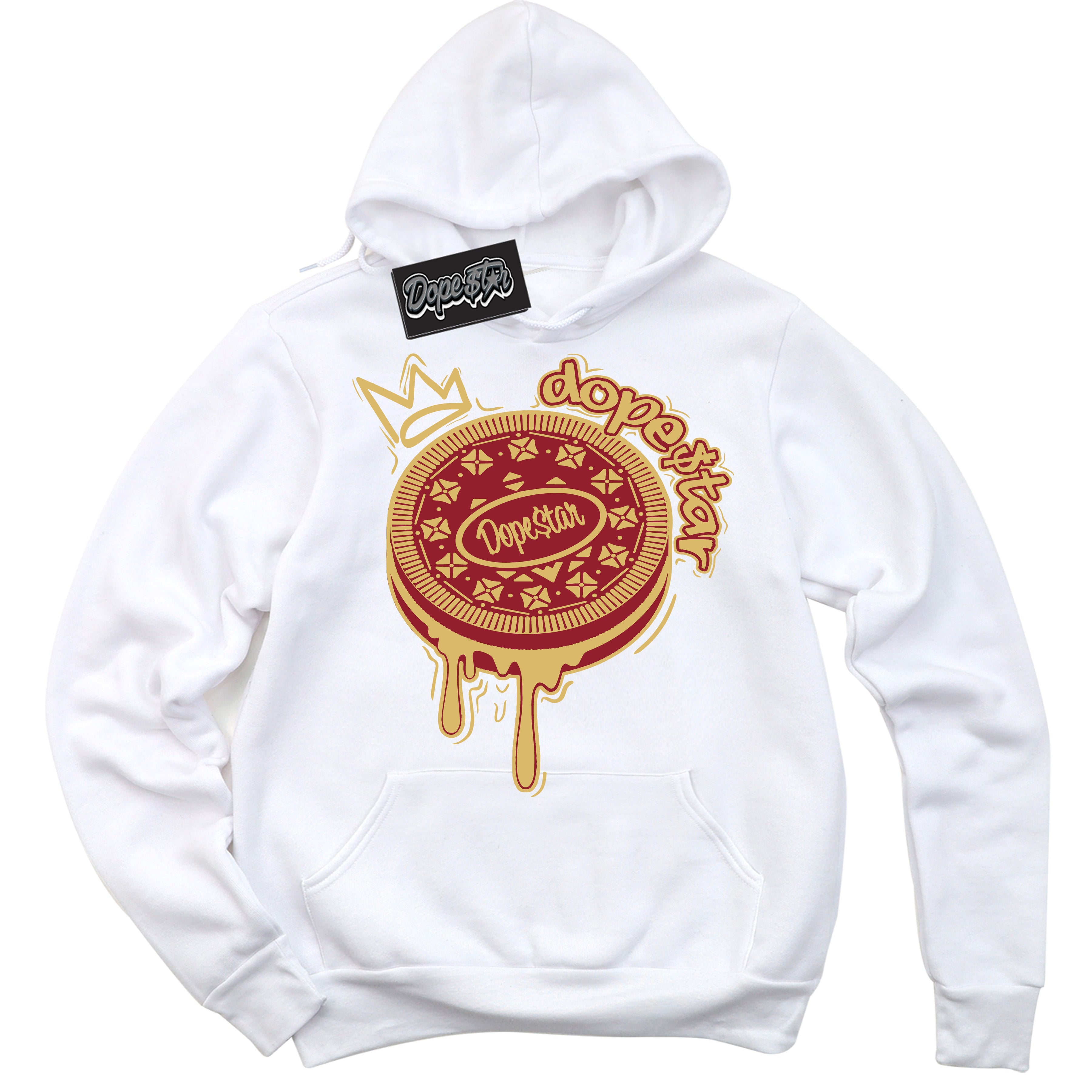 Cool White Hoodie with “ Oreo DS ”  design that Perfectly Matches Method of Make Gym Red Metallic Gold 1s Jordans.
