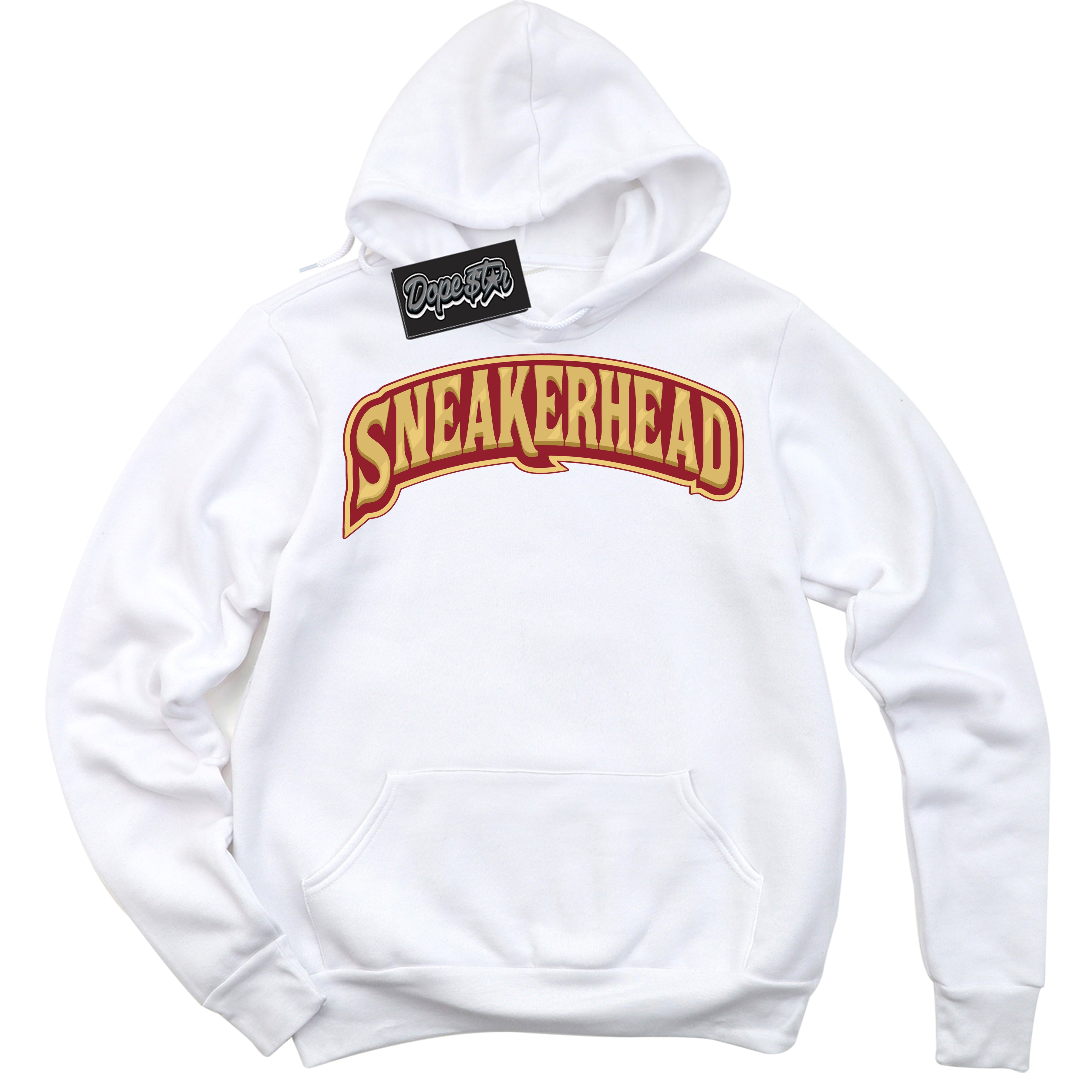 Cool White Hoodie with “ Sneakerhead ”  design that Perfectly Matches Method of Make Gym Red Metallic Gold 1s Jordans.
