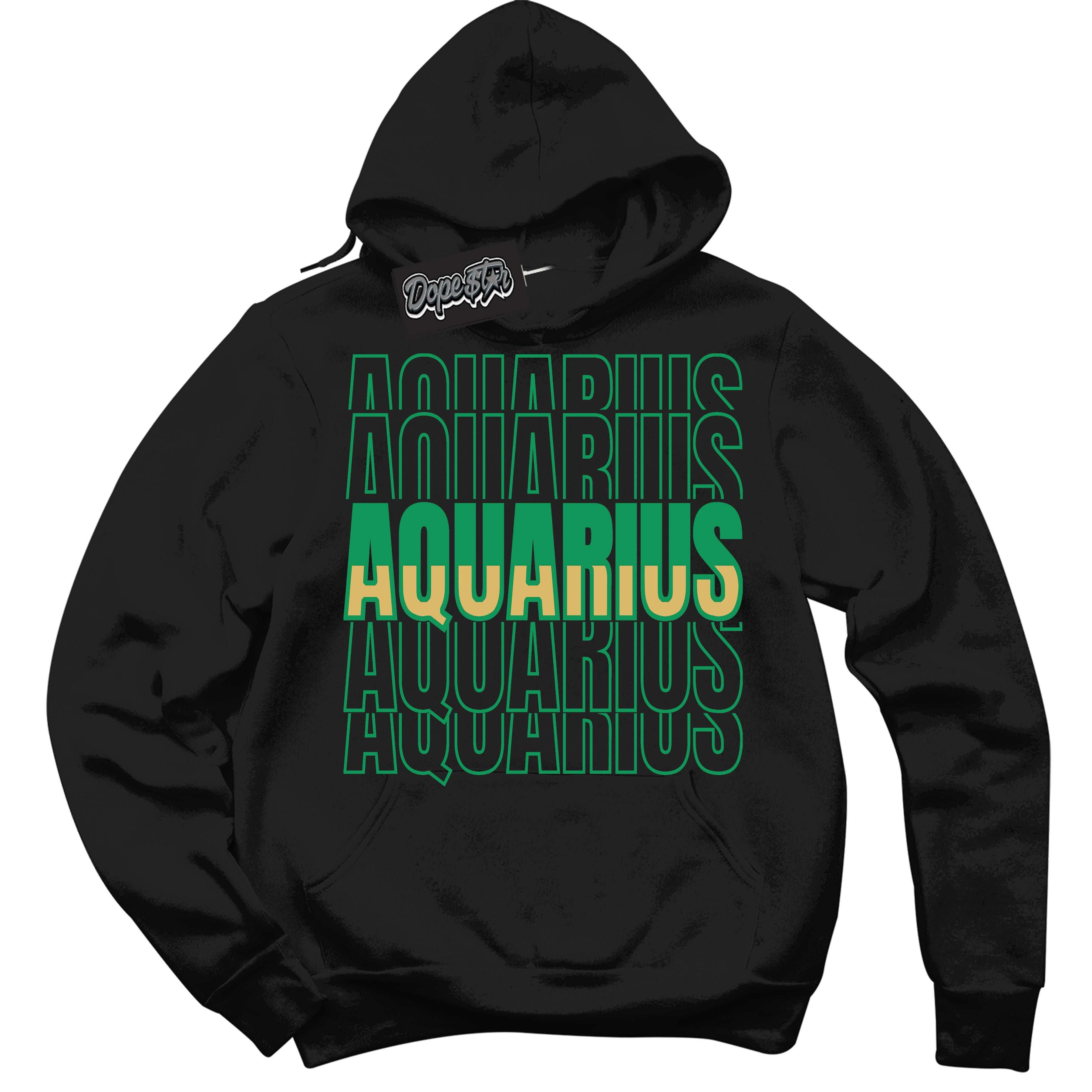 Cool Black Hoodie with “Aquarius” design that Perfectly Matches Method of Make Lucky Green 1s Jordans.