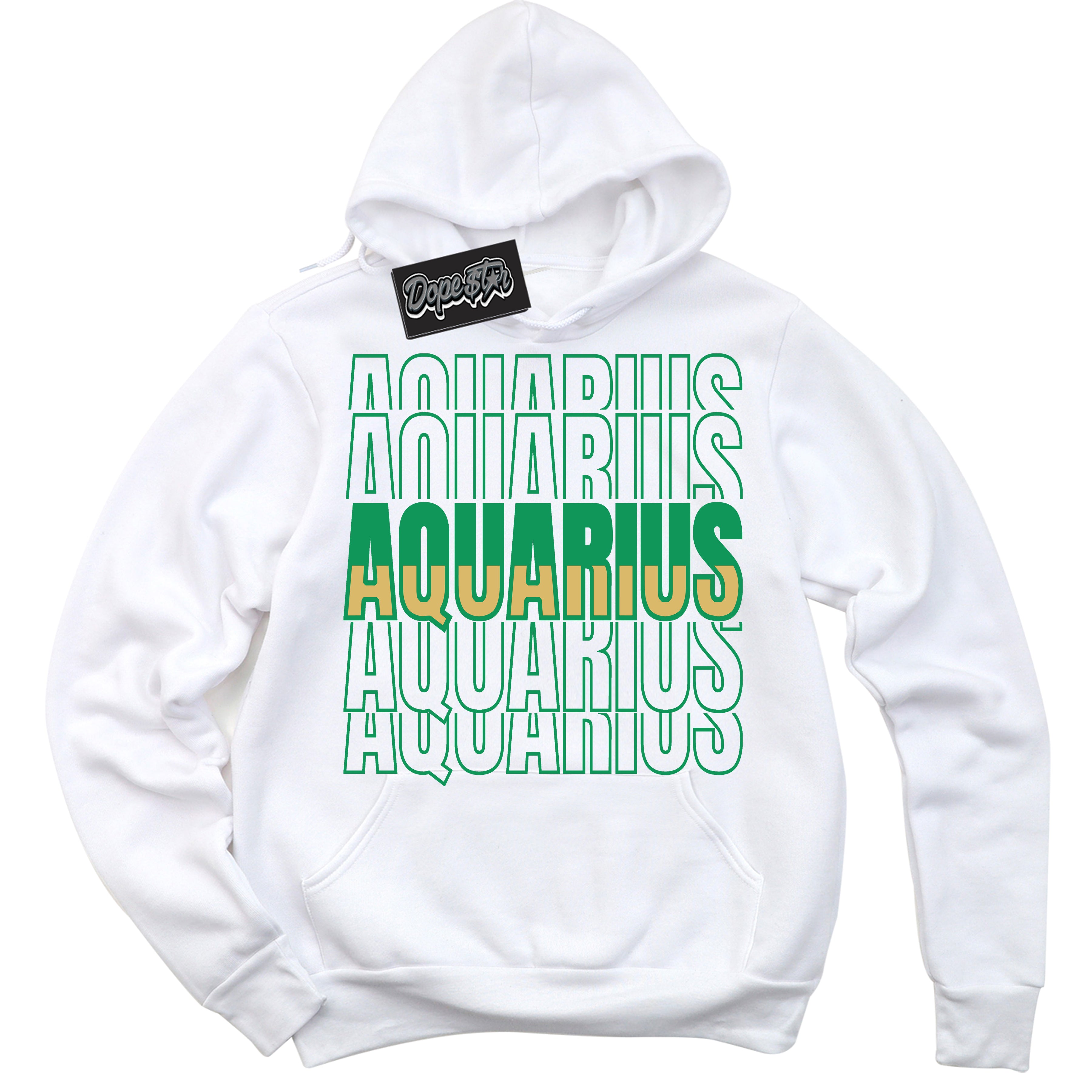 Cool White Hoodie with “Aquarius” design that Perfectly Matches Method of Make Lucky Green 1s Jordans.