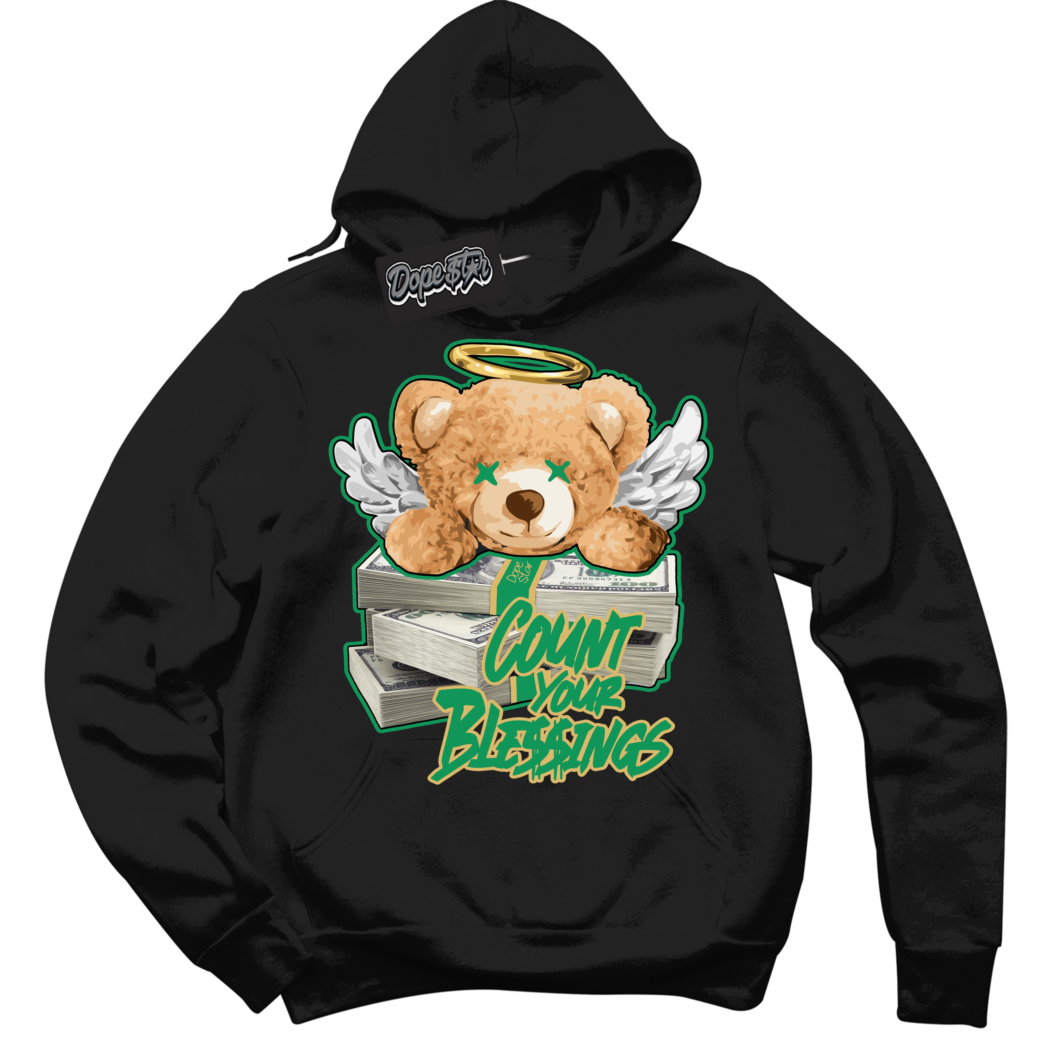 Cool Black Hoodie with “Count Your Blessings” design that Perfectly Matches Method of Make Lucky Green 1s Jordans.