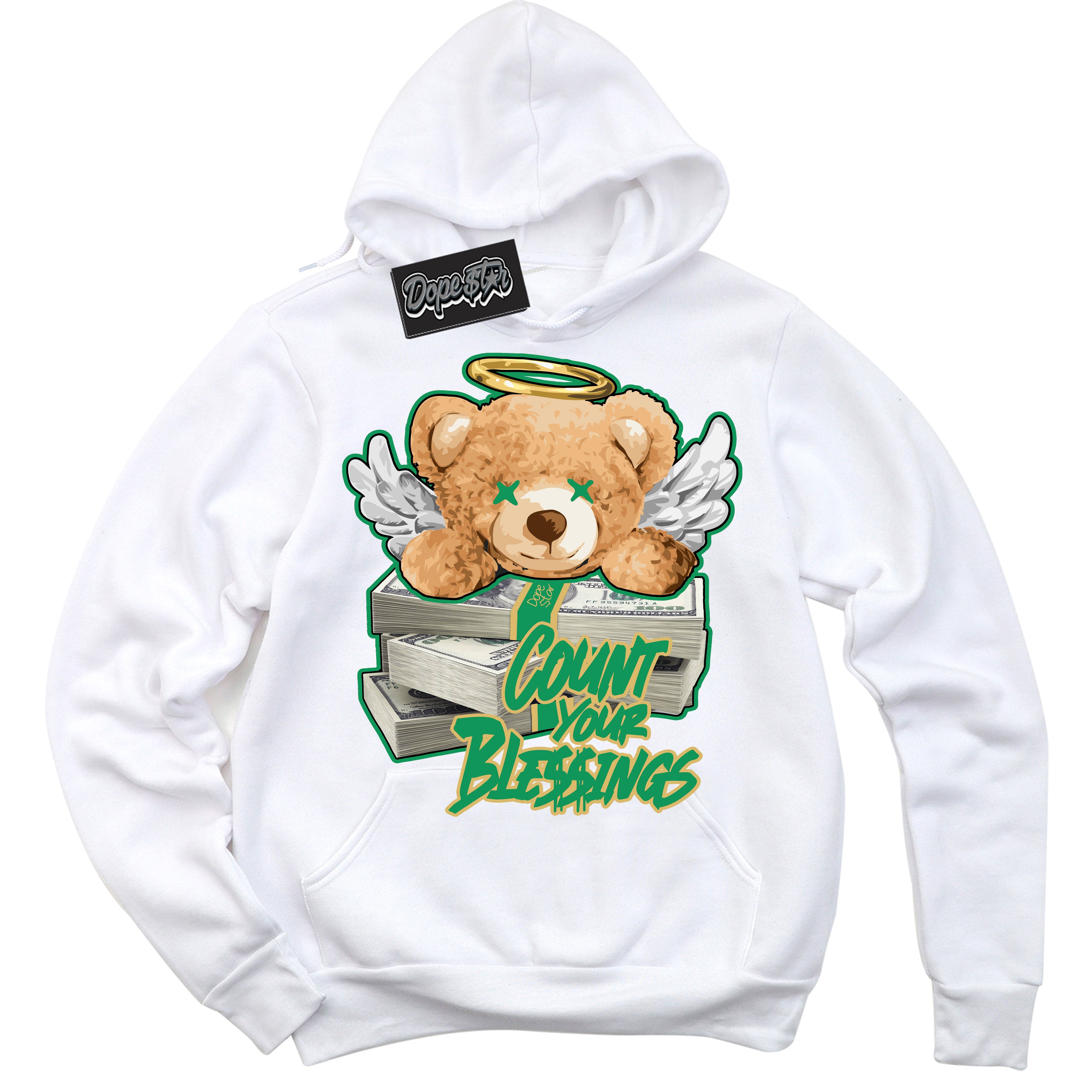 Cool White Hoodie with “Count Your Blessings” design that Perfectly Matches Method of Make Lucky Green 1s Jordans.