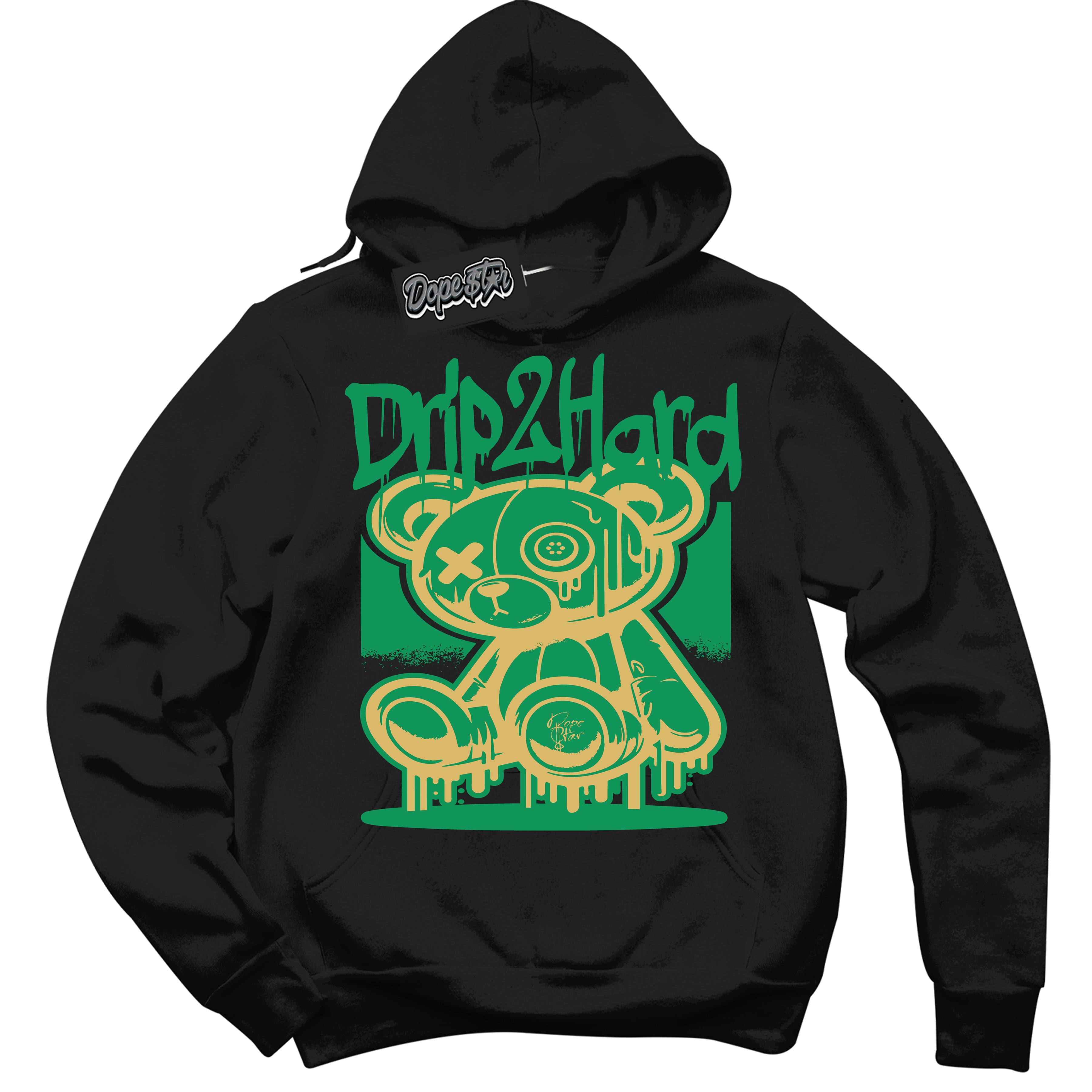 Cool Black Hoodie with “Drip 2 Hard” design that Perfectly Matches Method of Make Lucky Green 1s Jordans.