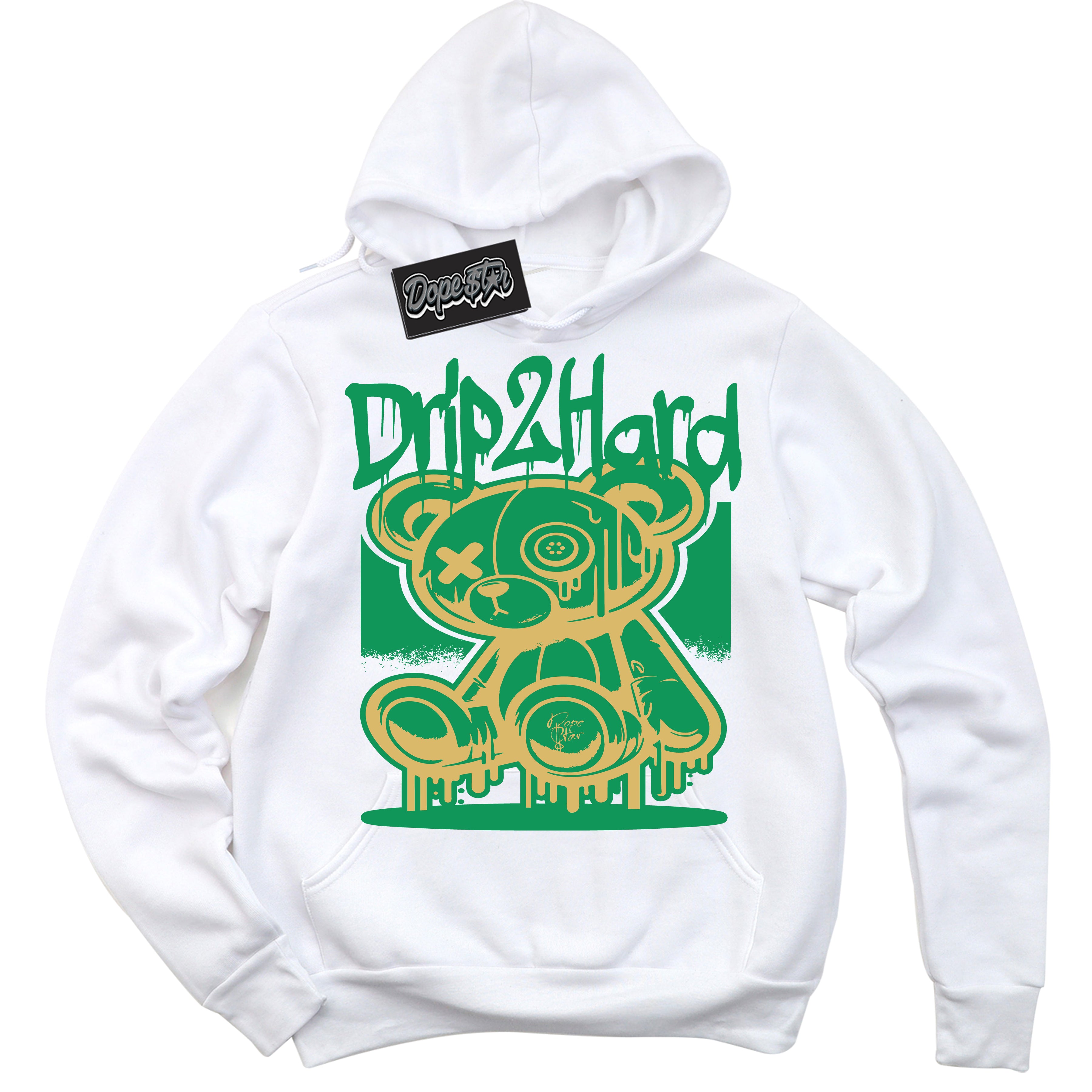 Cool White Hoodie with “Drip 2 Hard” design that Perfectly Matches Method of Make Lucky Green 1s Jordans.