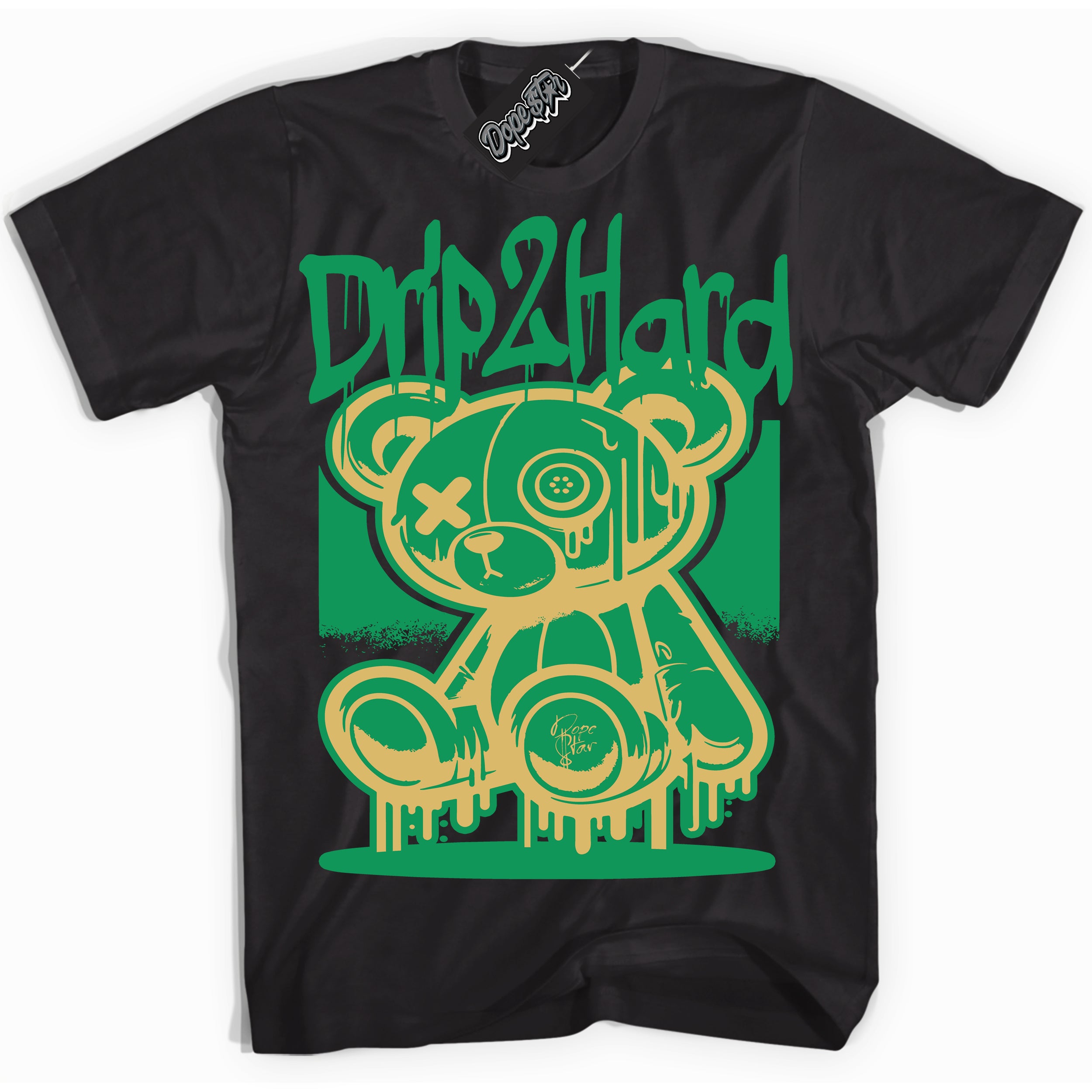 Cool Black Shirt with “Drip 2 Hard” design that perfectly matches the Method of Make Lucky Green 1s Jordans.