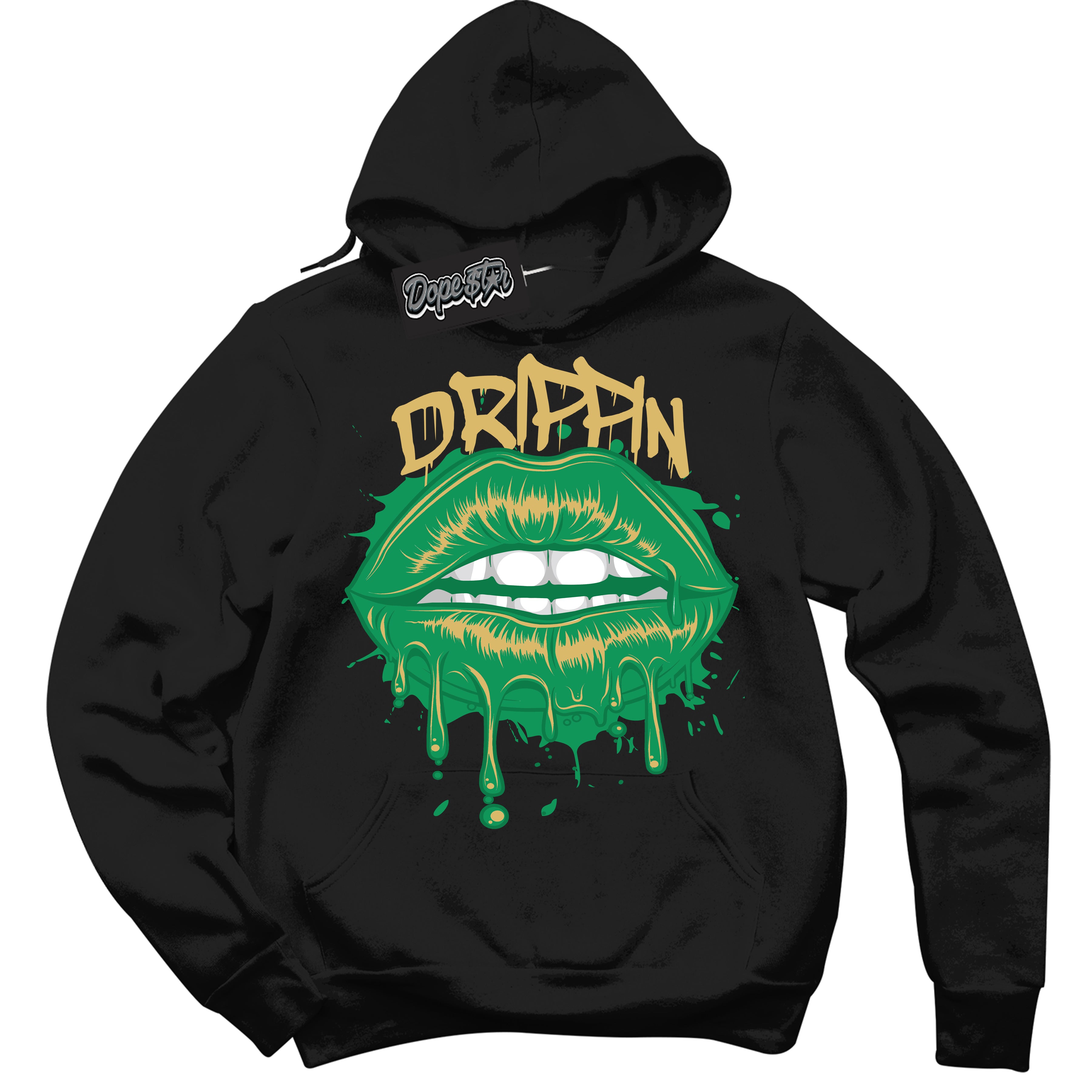 Cool Black Hoodie with “Drippin” design that Perfectly Matches Method of Make Lucky Green 1s Jordans.