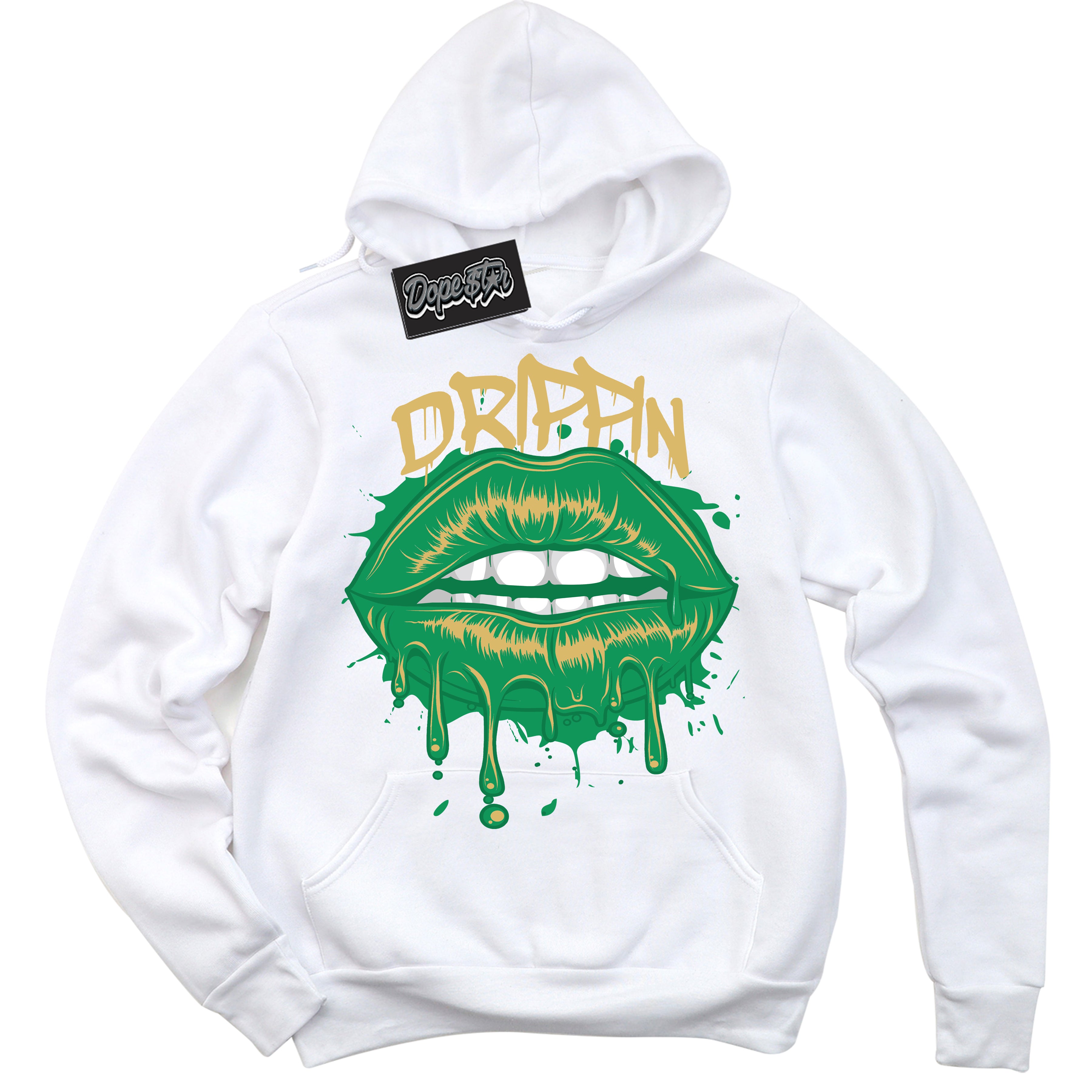 Cool White Hoodie with “Drippin” design that Perfectly Matches Method of Make Lucky Green 1s Jordans.