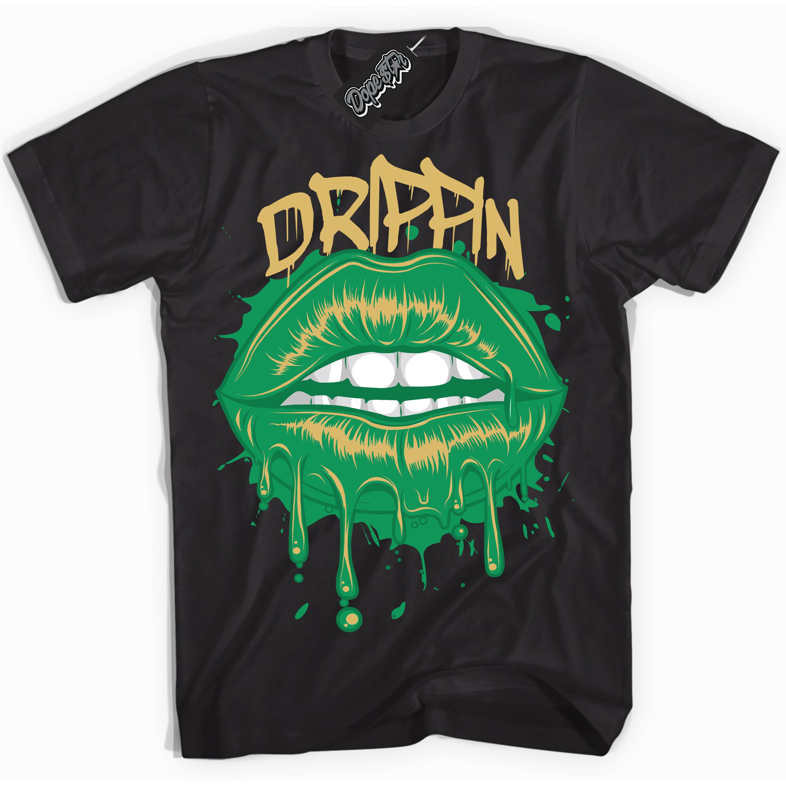 Cool Black Shirt with “Drippin” design that perfectly matches the Method of Make Lucky Green 1s Jordans.