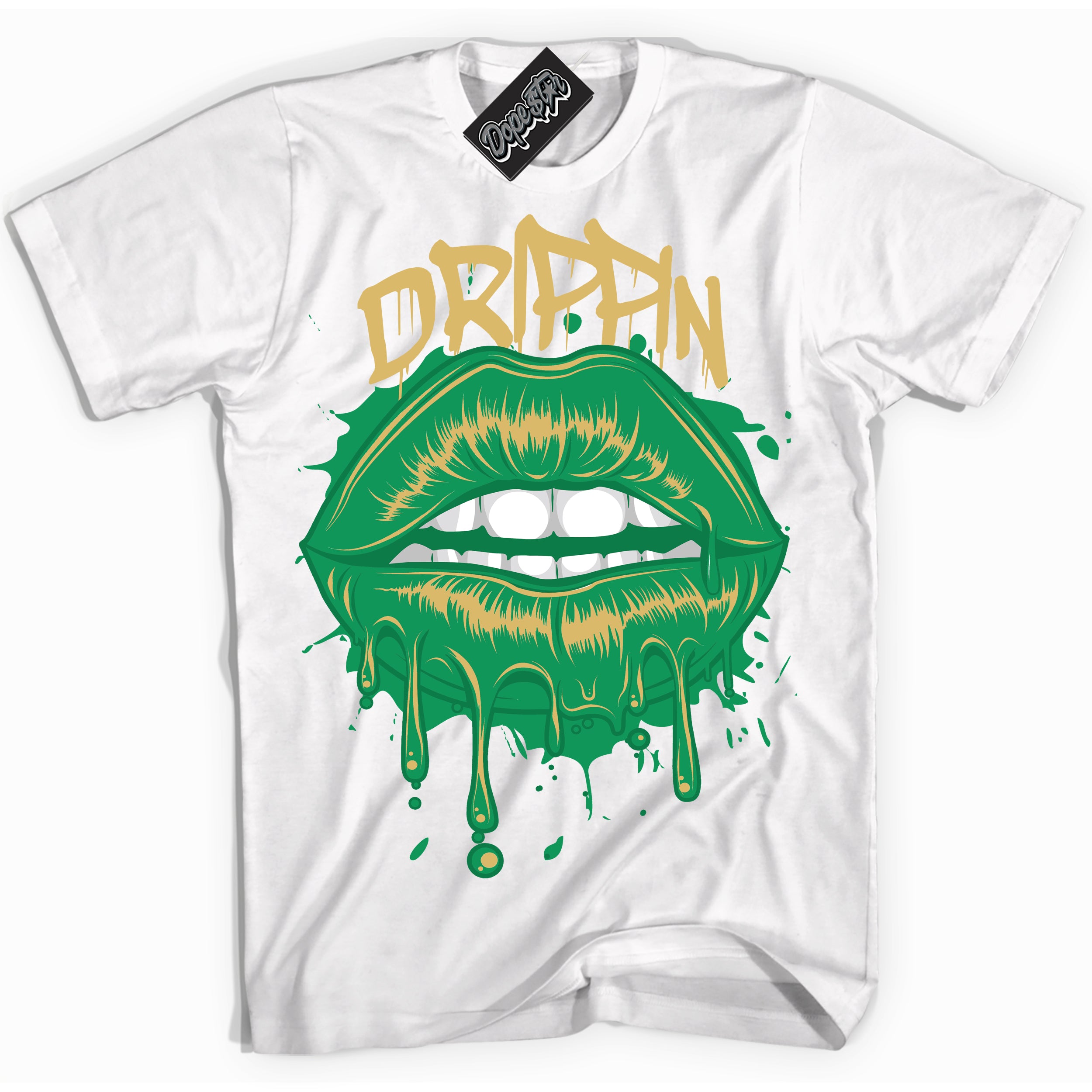 Cool White Shirt with “Drippin” design that perfectly matches the Method of Make Lucky Green 1s Jordans.