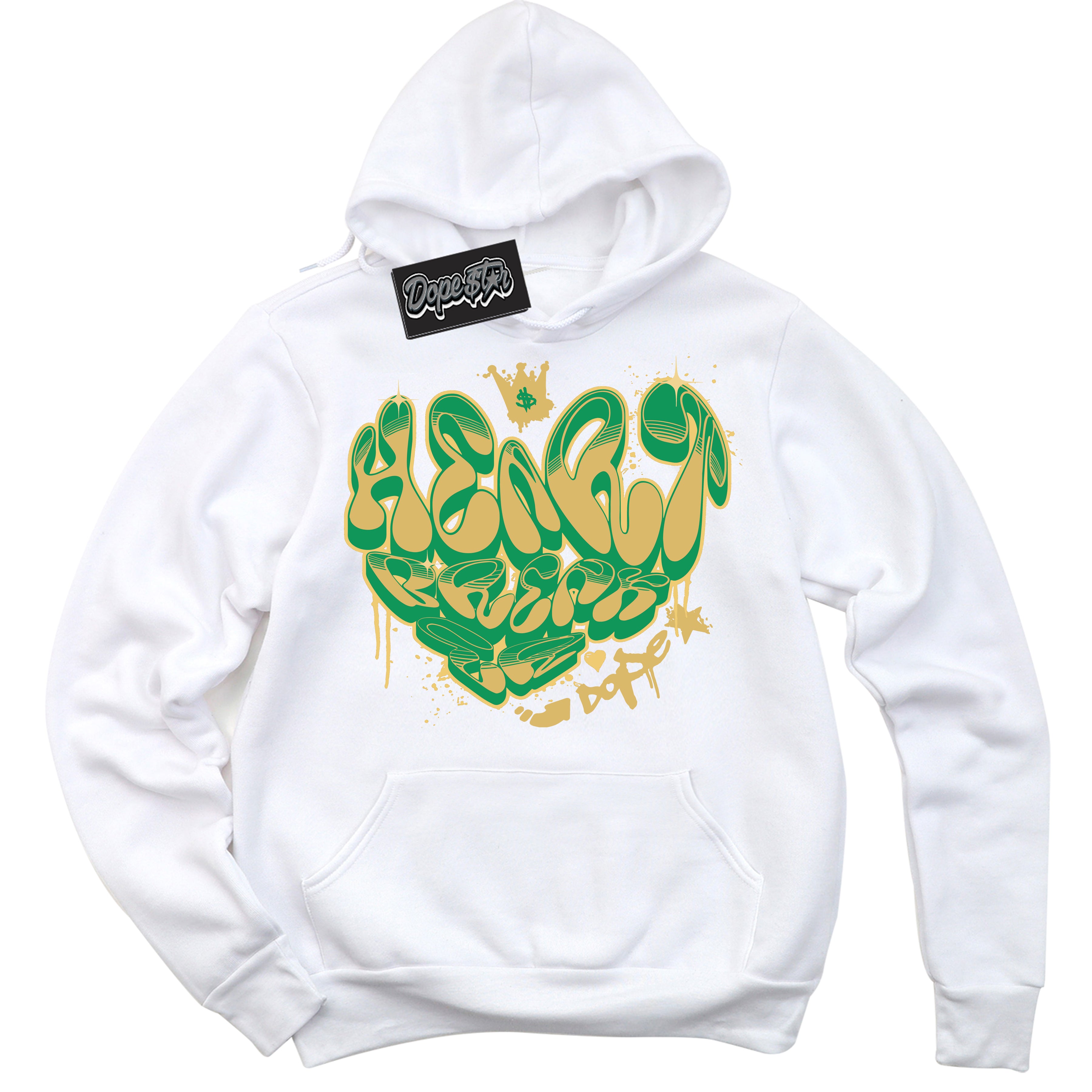 Cool White Hoodie with “Heartbreaker Graffiti” design that Perfectly Matches Method of Make Lucky Green 1s Jordans.