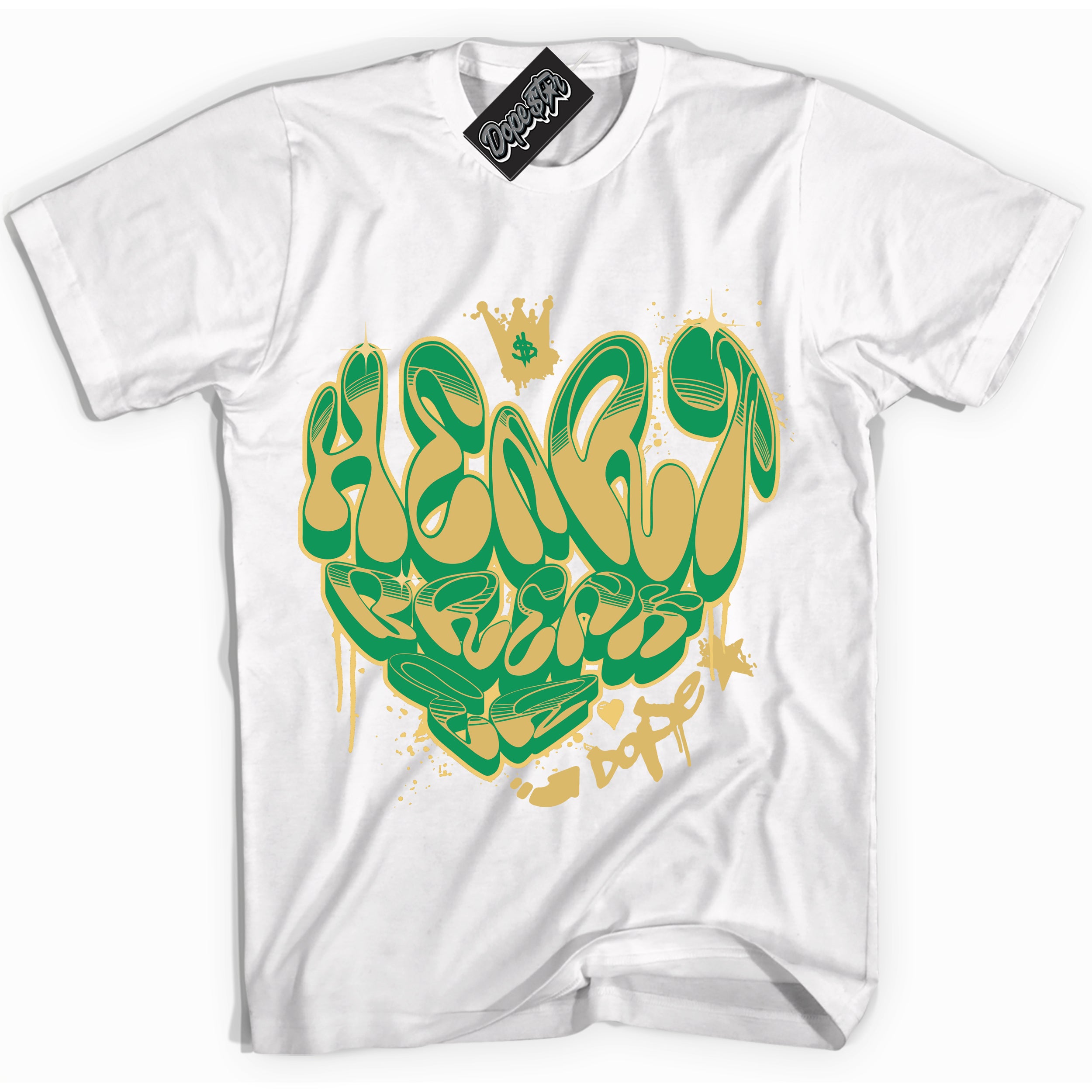 Cool White Shirt with “Heartbreaker Graffiti” design that perfectly matches the Method of Make Lucky Green 1s Jordans.