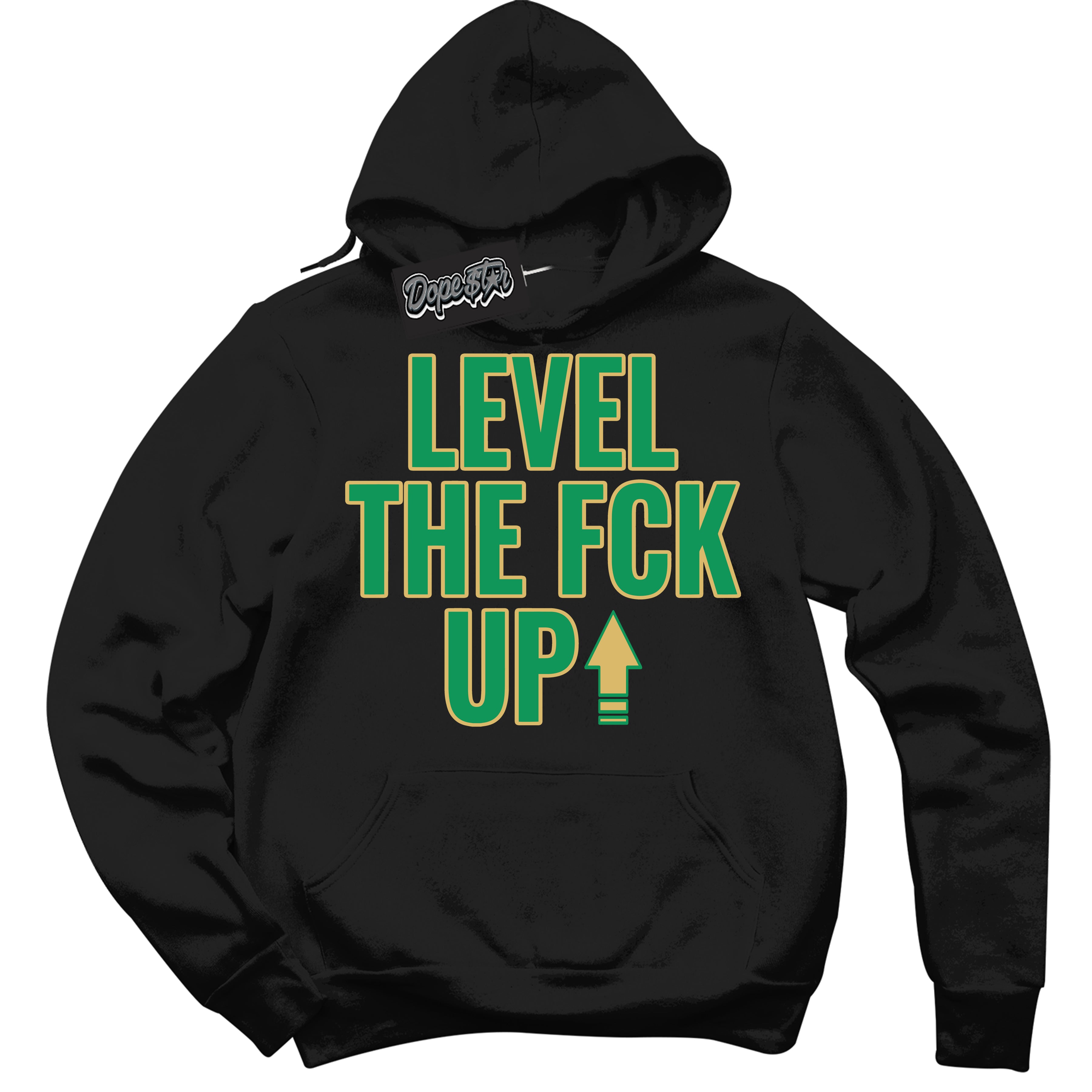 Cool Black Hoodie with “Level The Fck Up” design that Perfectly Matches Method of Make Lucky Green 1s Jordans.