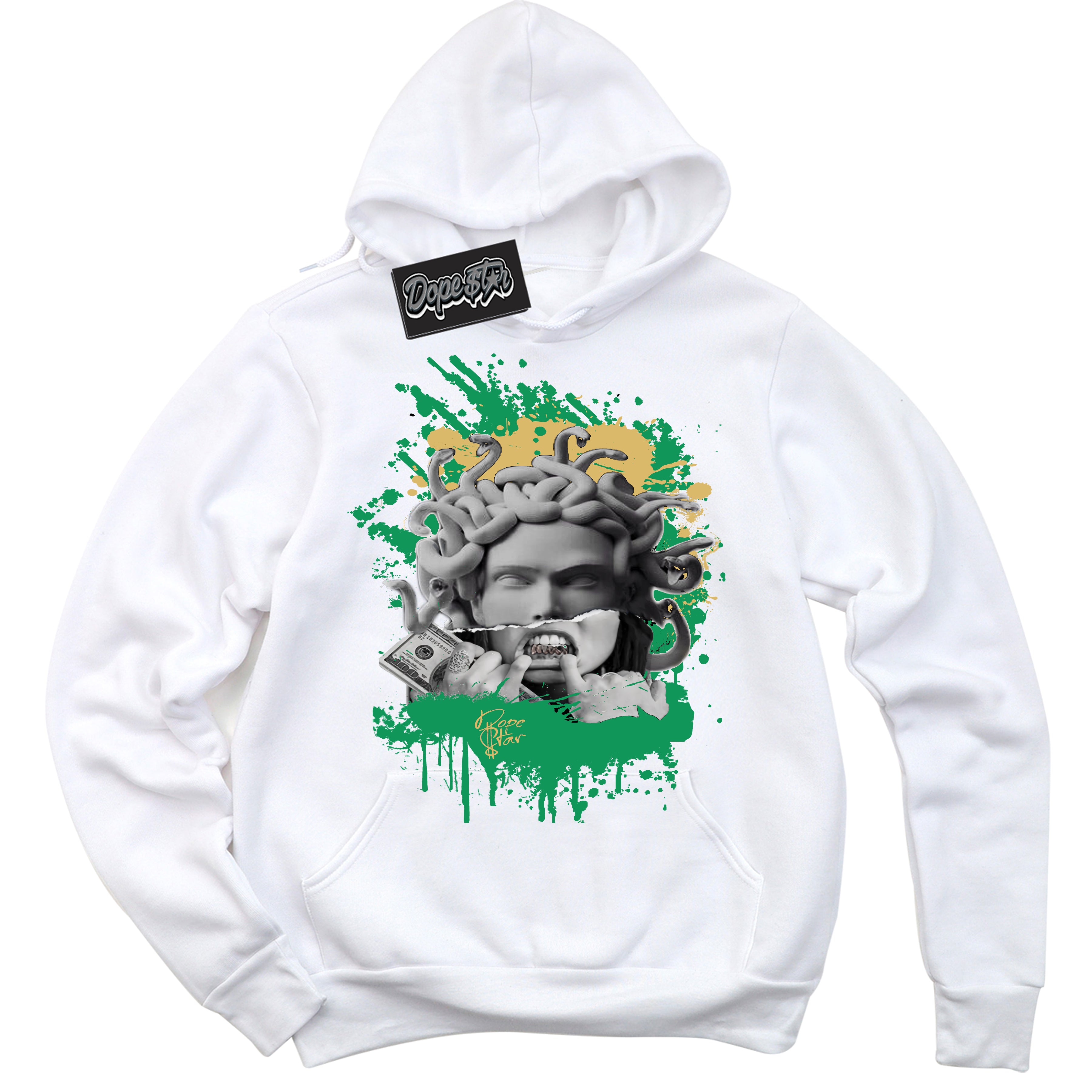 Cool White Hoodie with “Medusa” design that Perfectly Matches Method of Make Lucky Green 1s Jordans.