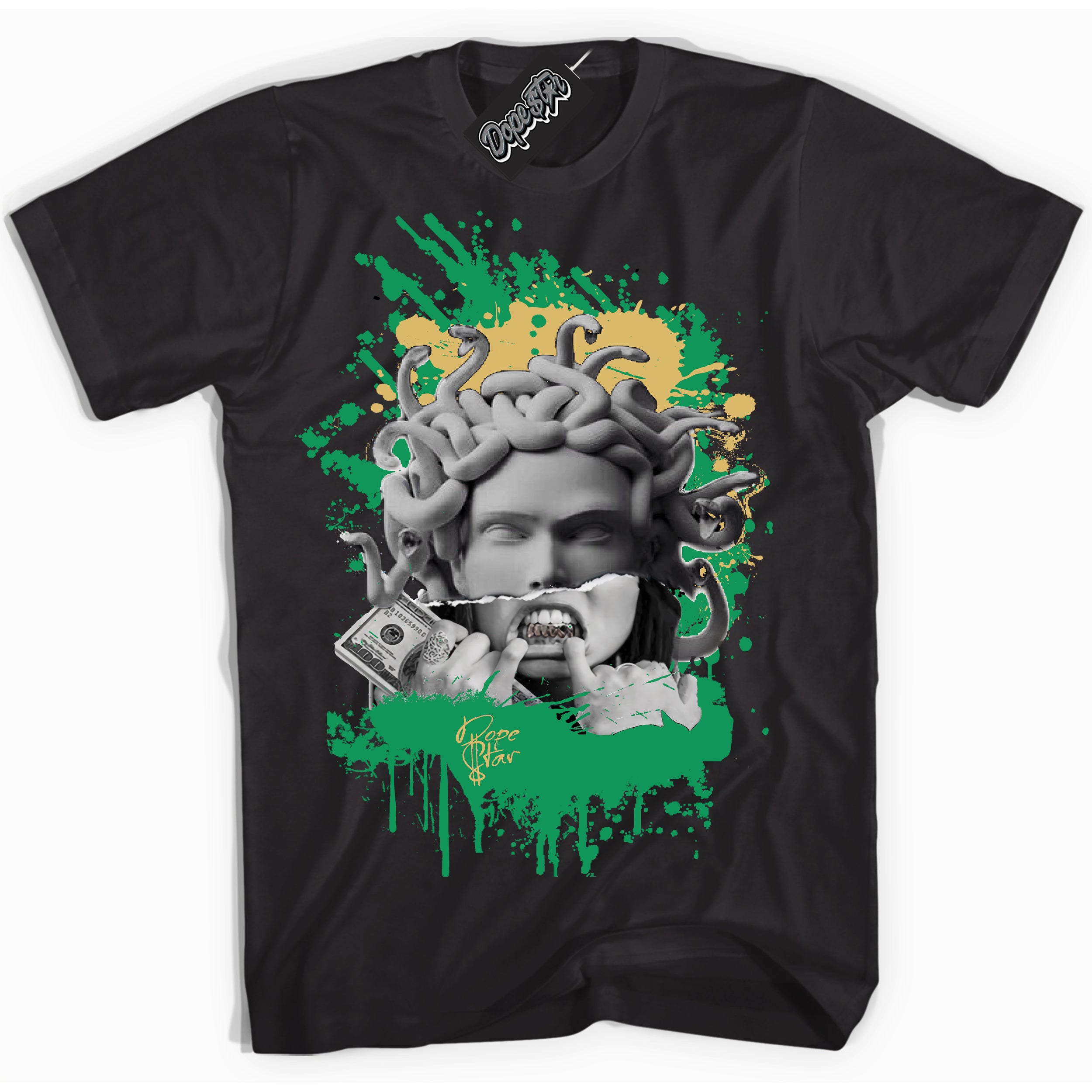 Cool Black Shirt with “Medusa” design that perfectly matches the Method of Make Lucky Green 1s Jordans.