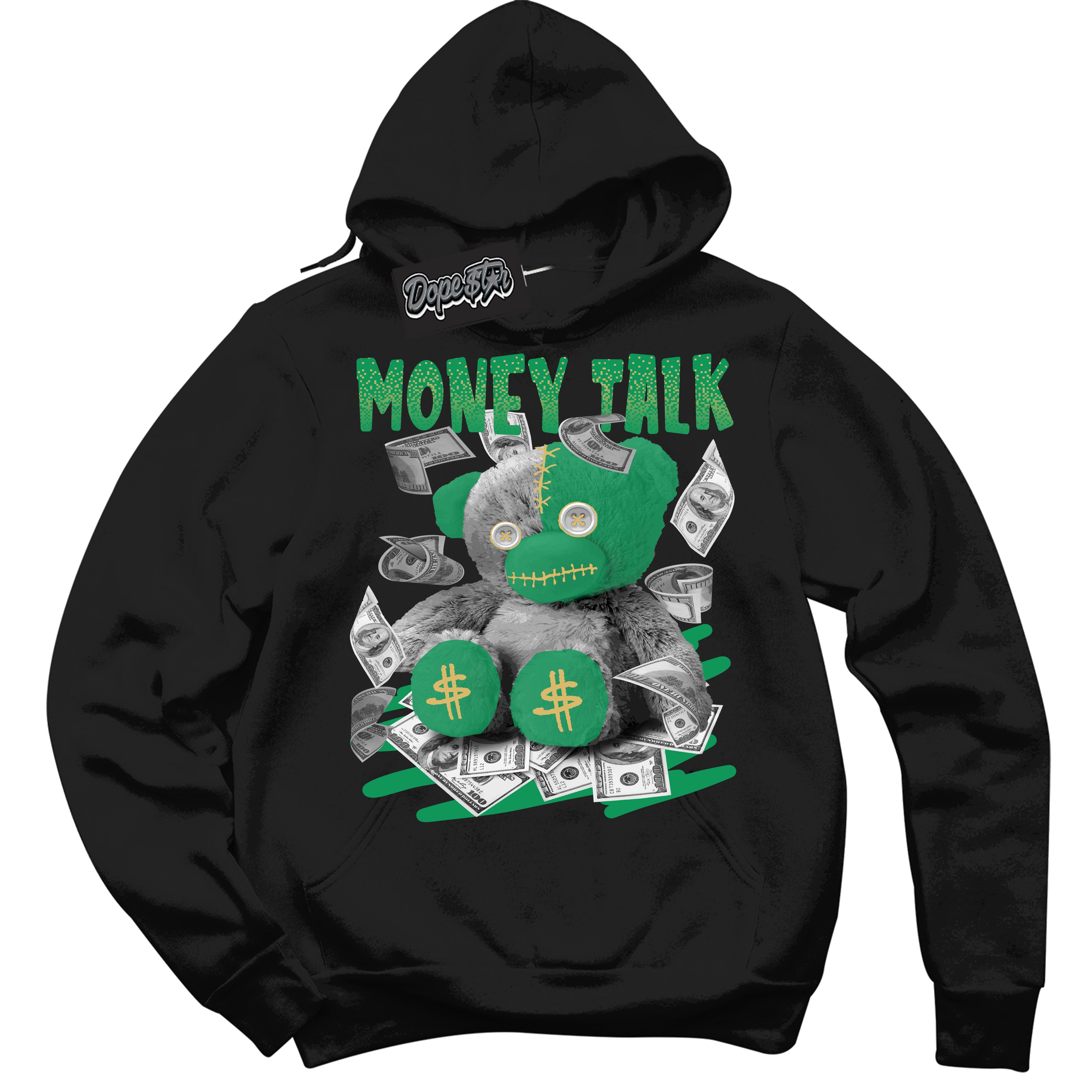 Cool Black Hoodie with “Money Talk Bear” design that Perfectly Matches Method of Make Lucky Green 1s Jordans.