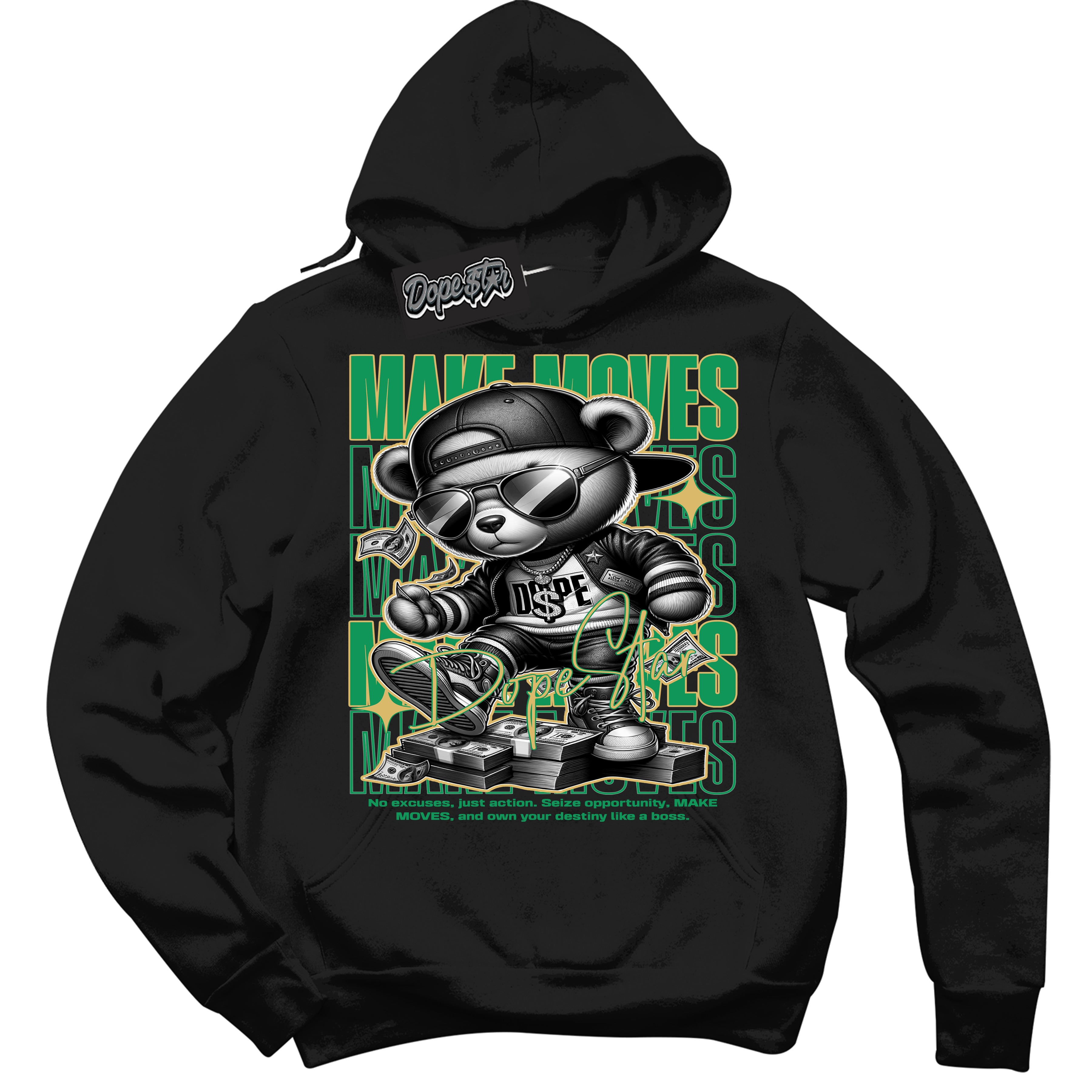 Cool Black Hoodie with “Make Moves” design that Perfectly Matches Method of Make Lucky Green 1s Jordans.