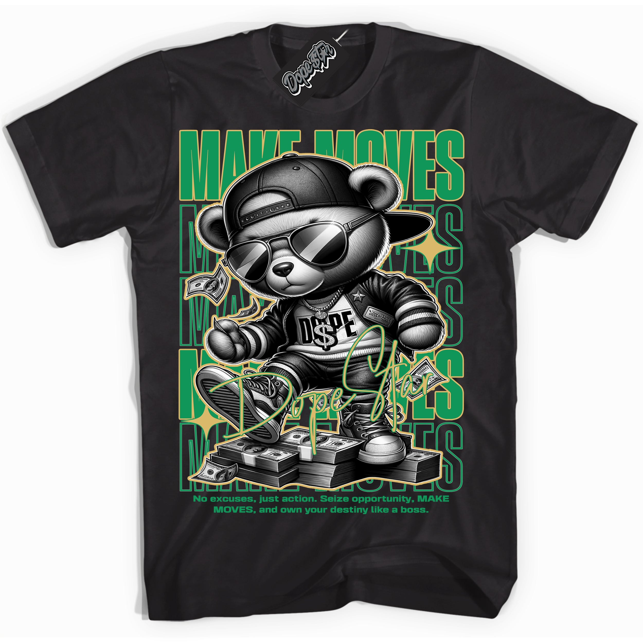 Cool Black Shirt with “Make Moves” design that perfectly matches the Method of Make Lucky Green 1s Jordans.