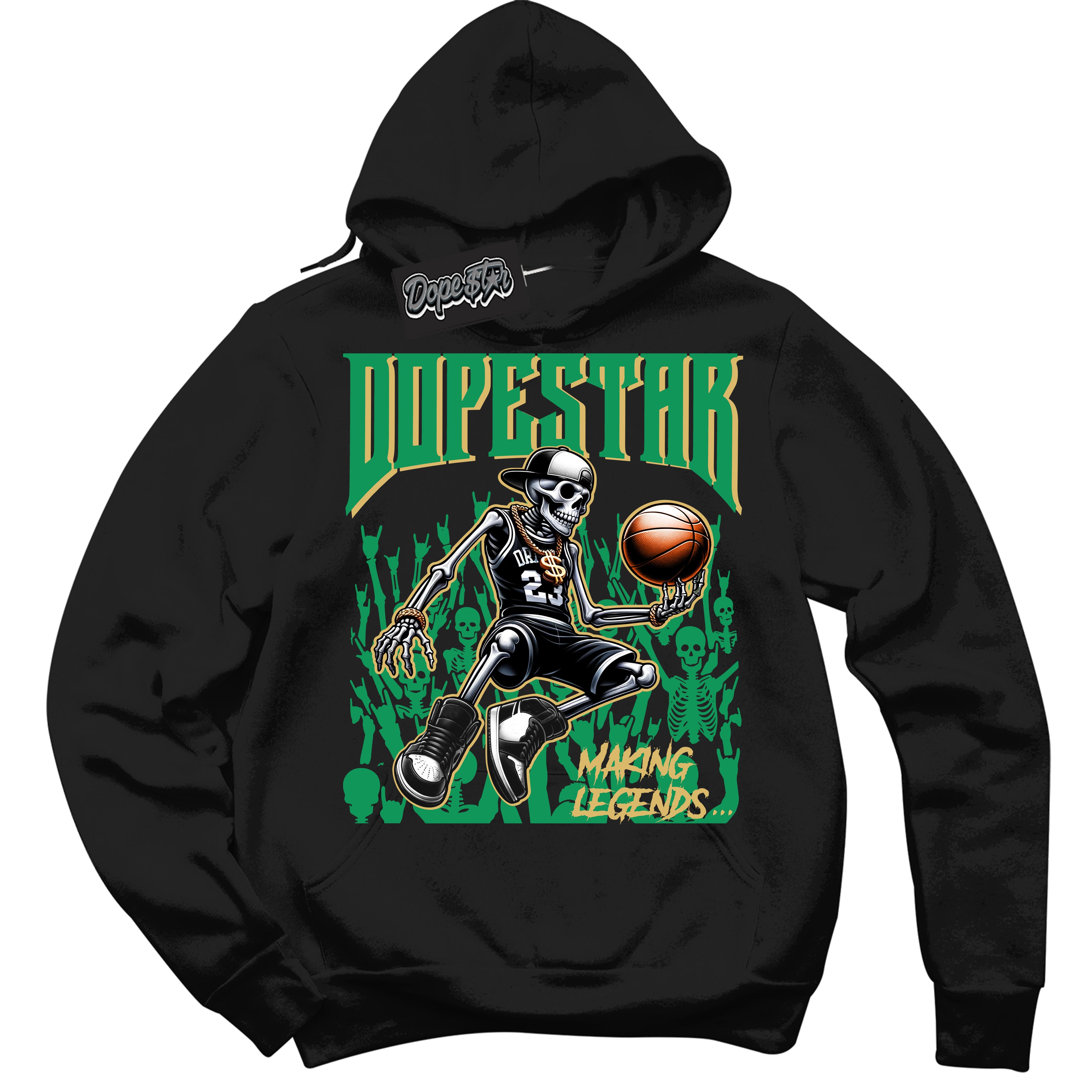 Cool Black Hoodie with “Making Legends” design that Perfectly Matches Method of Make Lucky Green 1s Jordans.