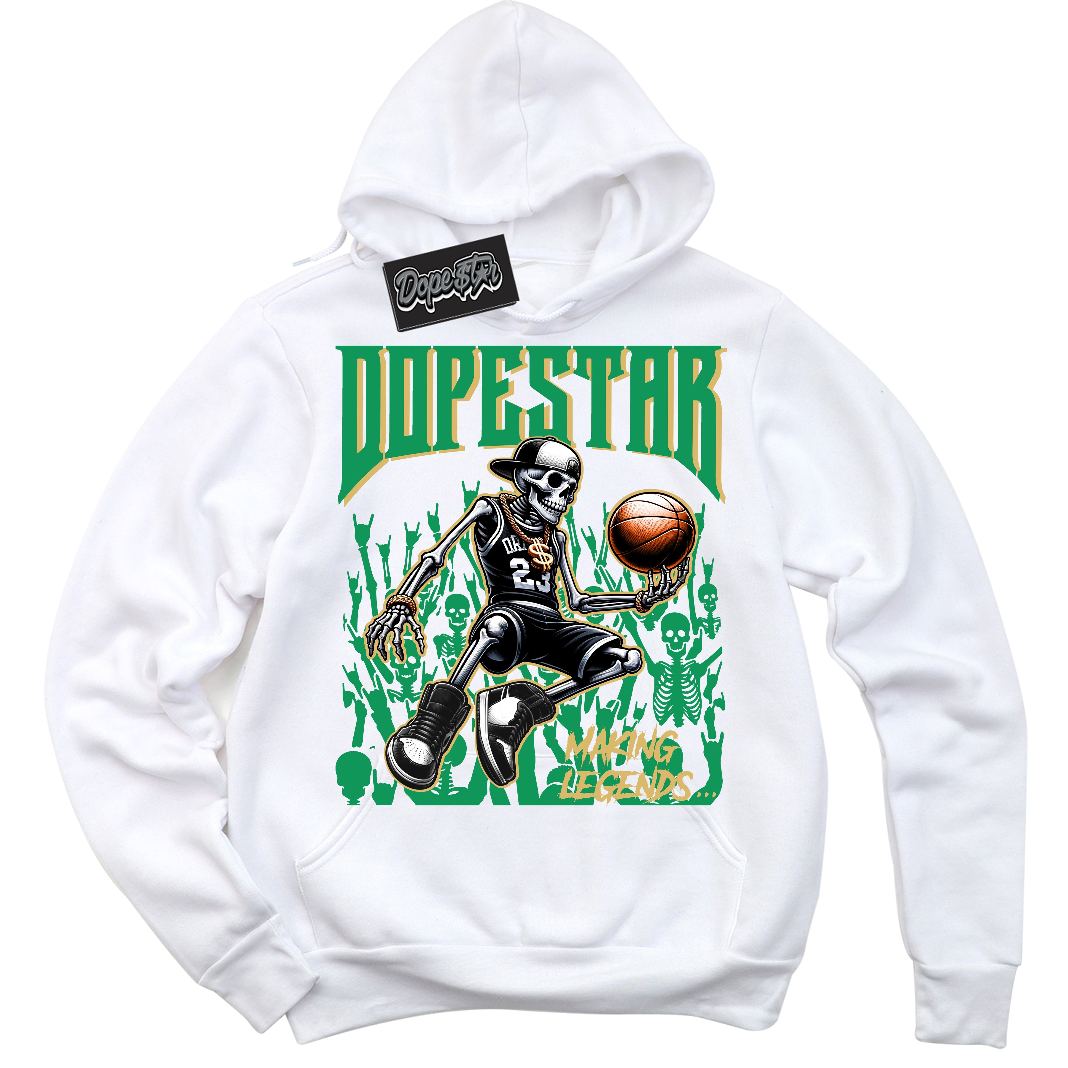 Cool White Hoodie with “Making Legends” design that Perfectly Matches Method of Make Lucky Green 1s Jordans.