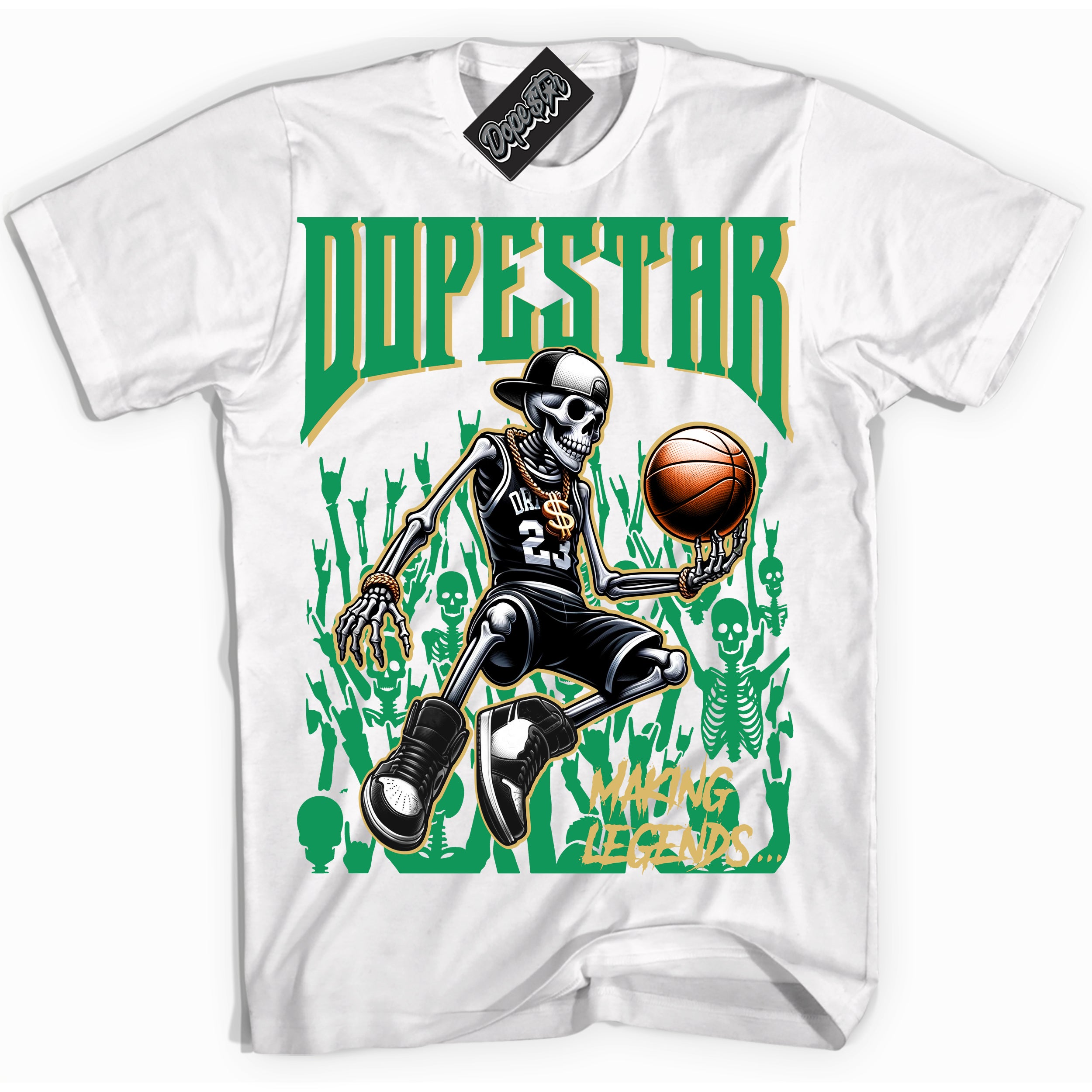 Cool White Shirt with “Making Legends” design that perfectly matches the Method of Make Lucky Green 1s Jordans.\