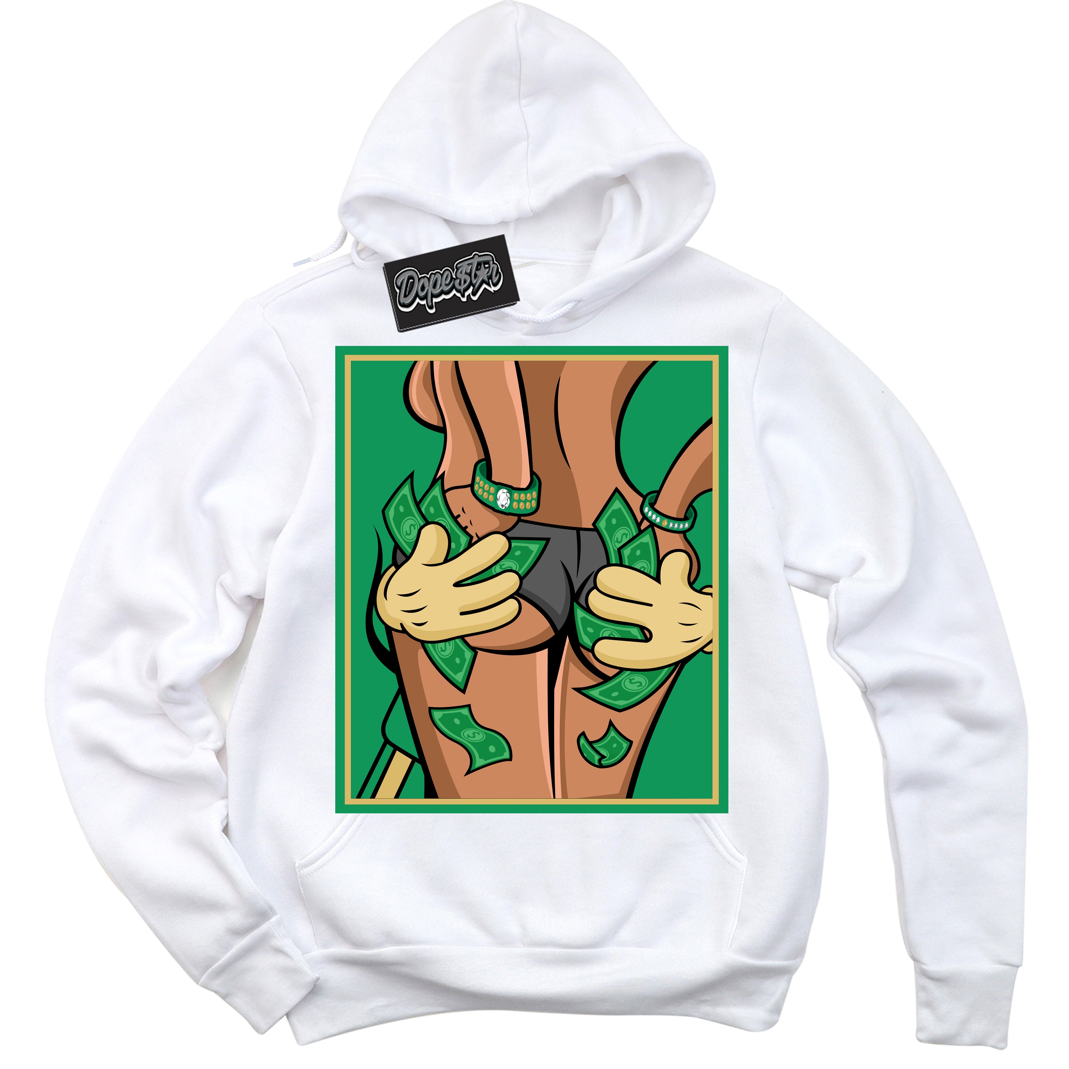 Cool White Hoodie with “Money Hands” design that Perfectly Matches Method of Make Lucky Green 1s Jordans.