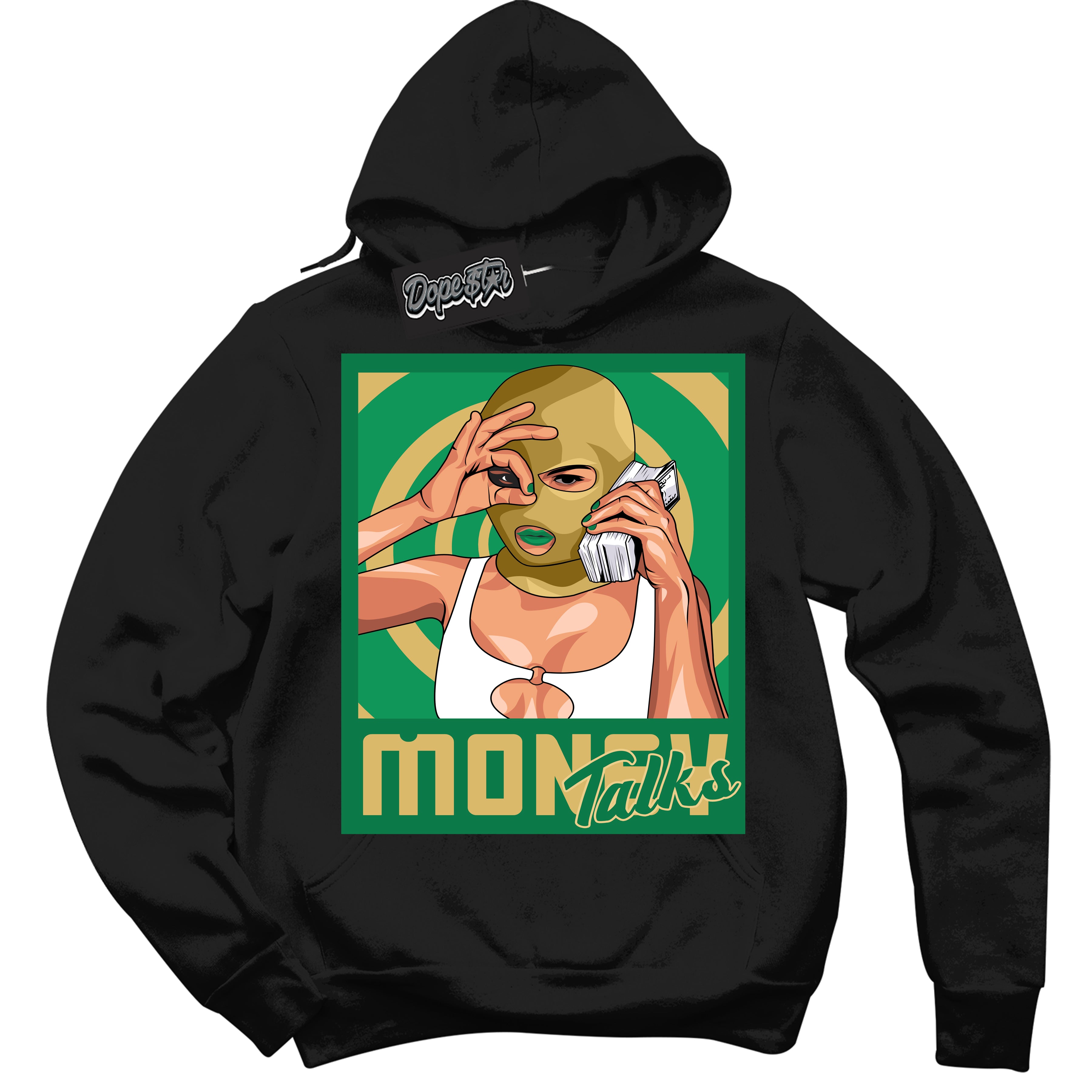 Cool Black Hoodie with “Money Talks” design that Perfectly Matches Method of Make Lucky Green 1s Jordans.