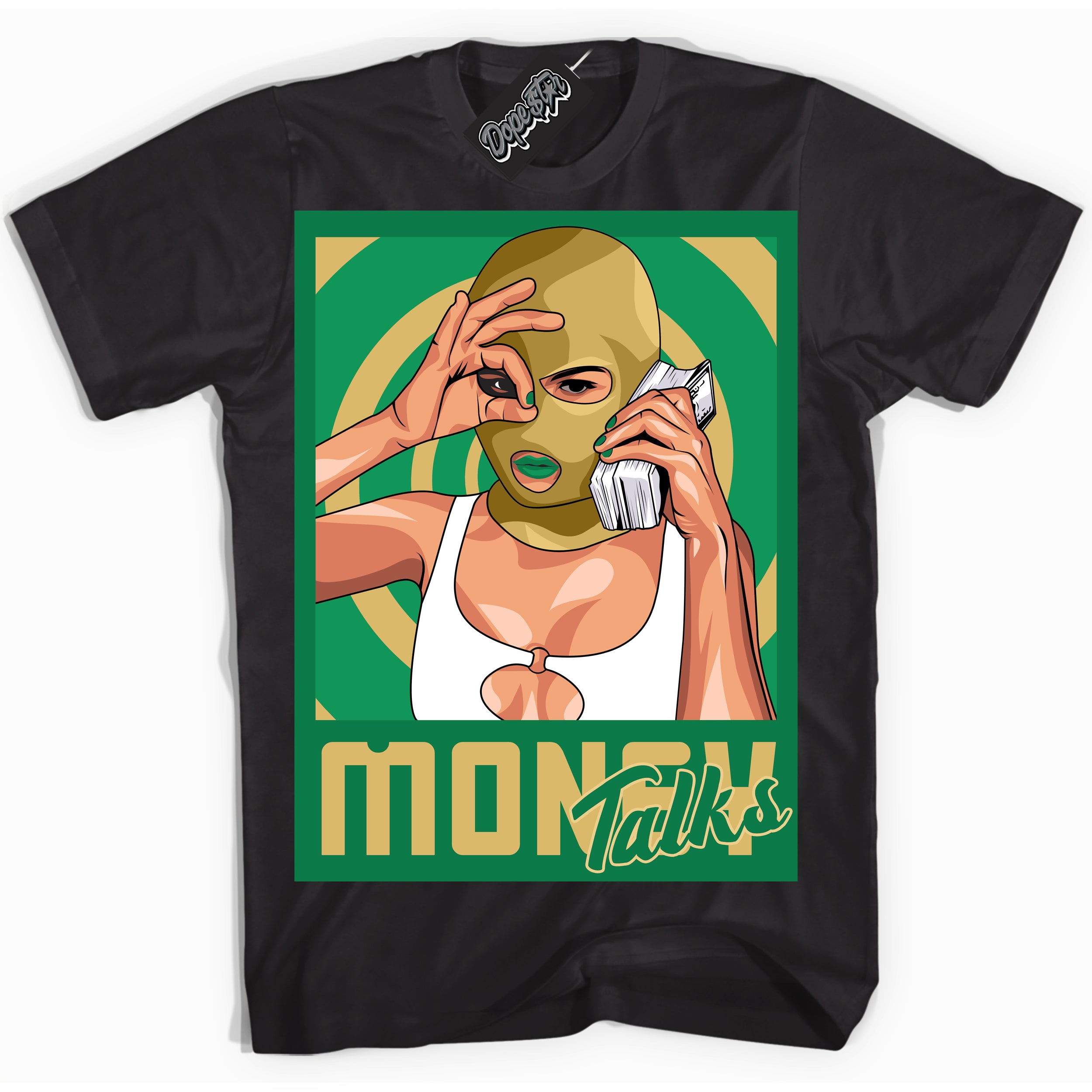 Cool Black Shirt with “Money Talks” design that perfectly matches the Method of Make Lucky Green 1s Jordans.