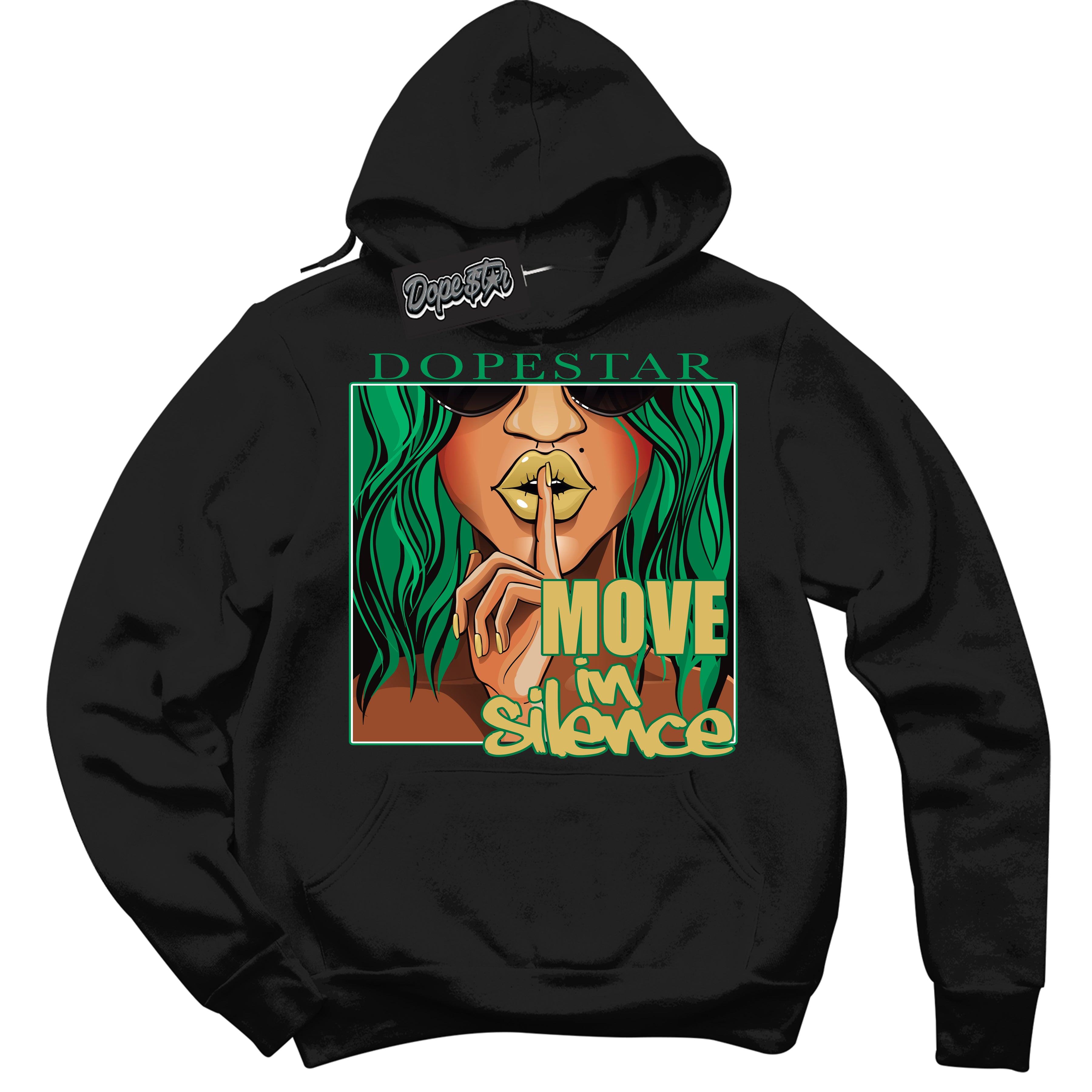 Cool Black Hoodie with “Move In Silence” design that Perfectly Matches Method of Make Lucky Green 1s Jordans.