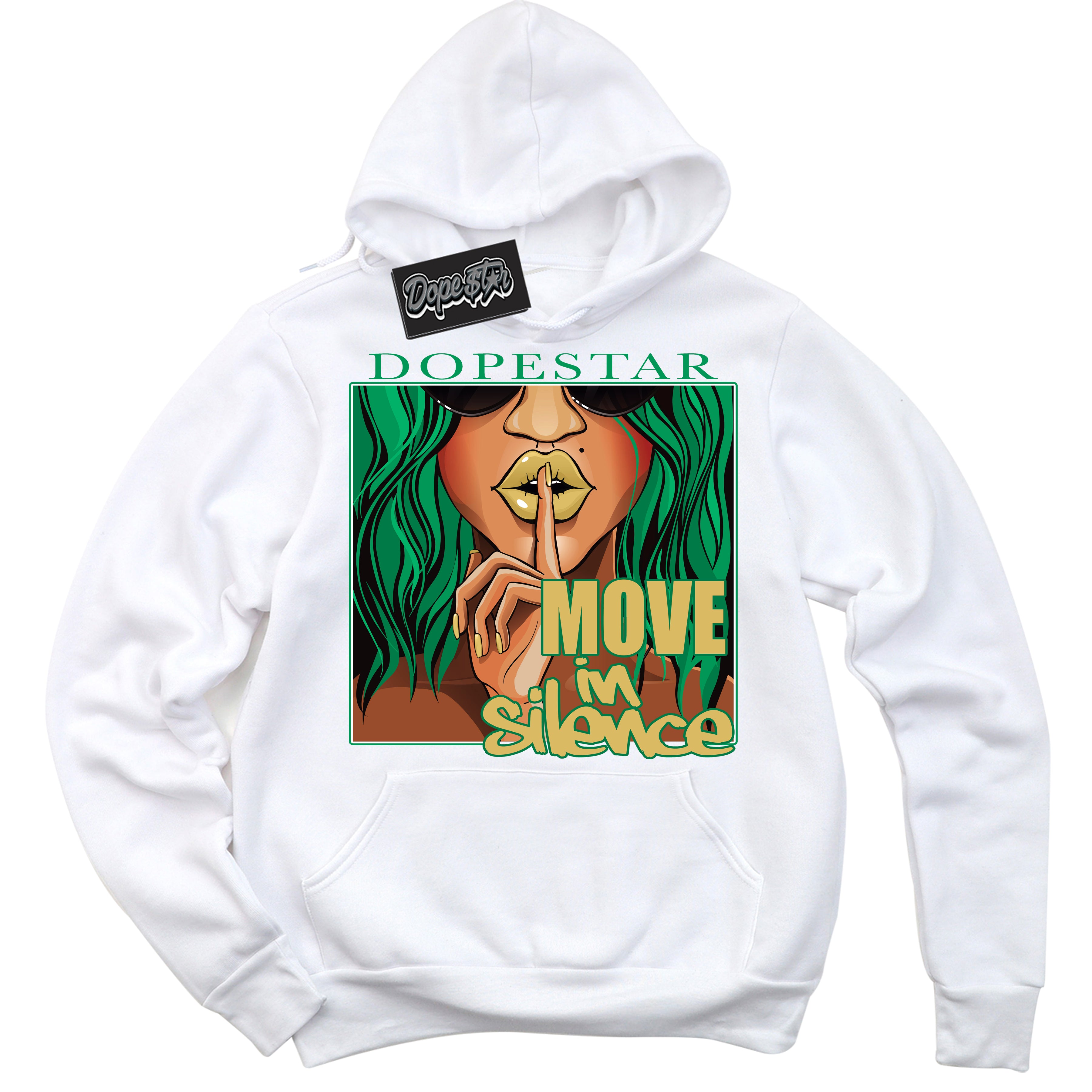 Cool White Hoodie with “Move In Silence” design that Perfectly Matches Method of Make Lucky Green 1s Jordans.