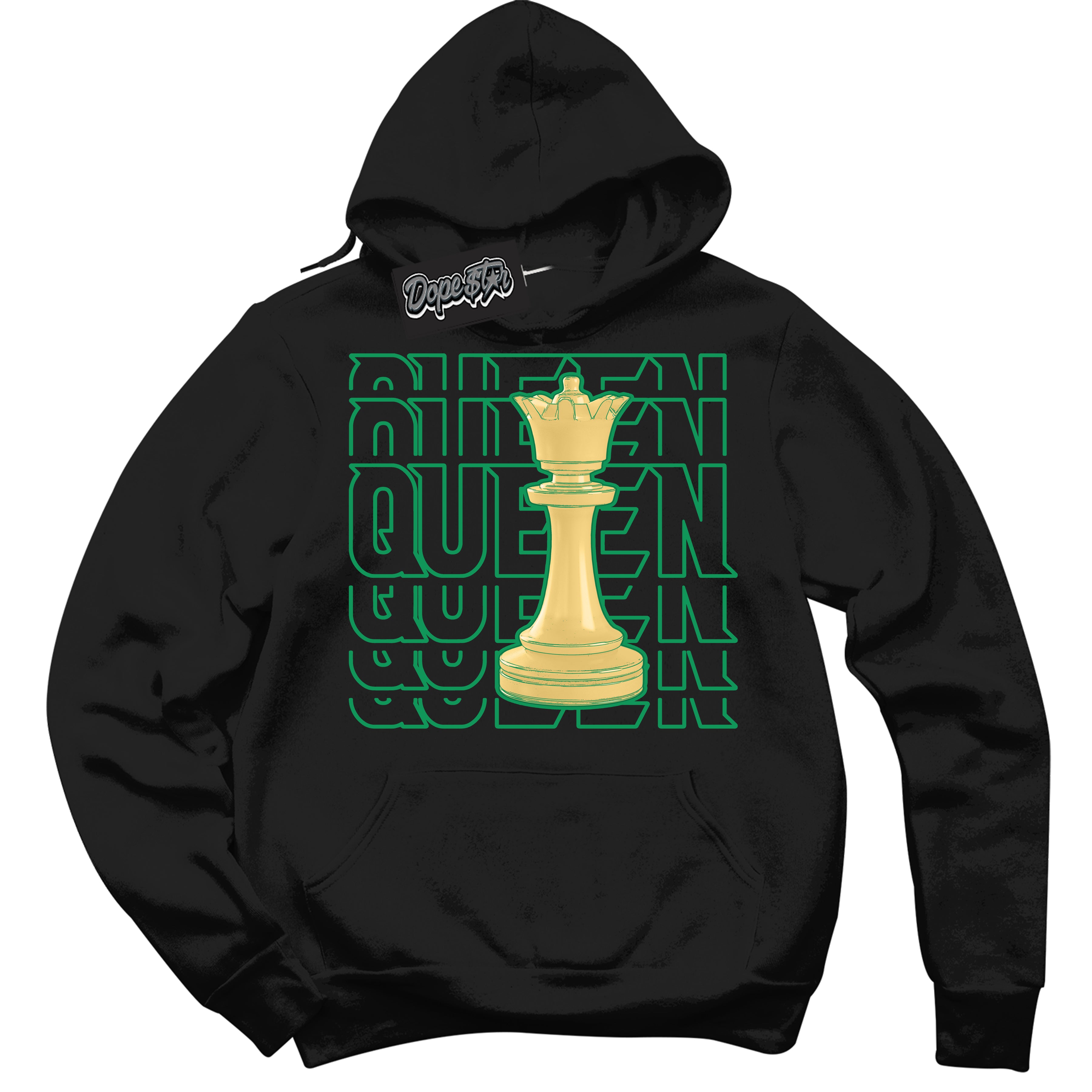 Cool Black Hoodie with “Queen Chess” design that Perfectly Matches Method of Make Lucky Green 1s Jordans.