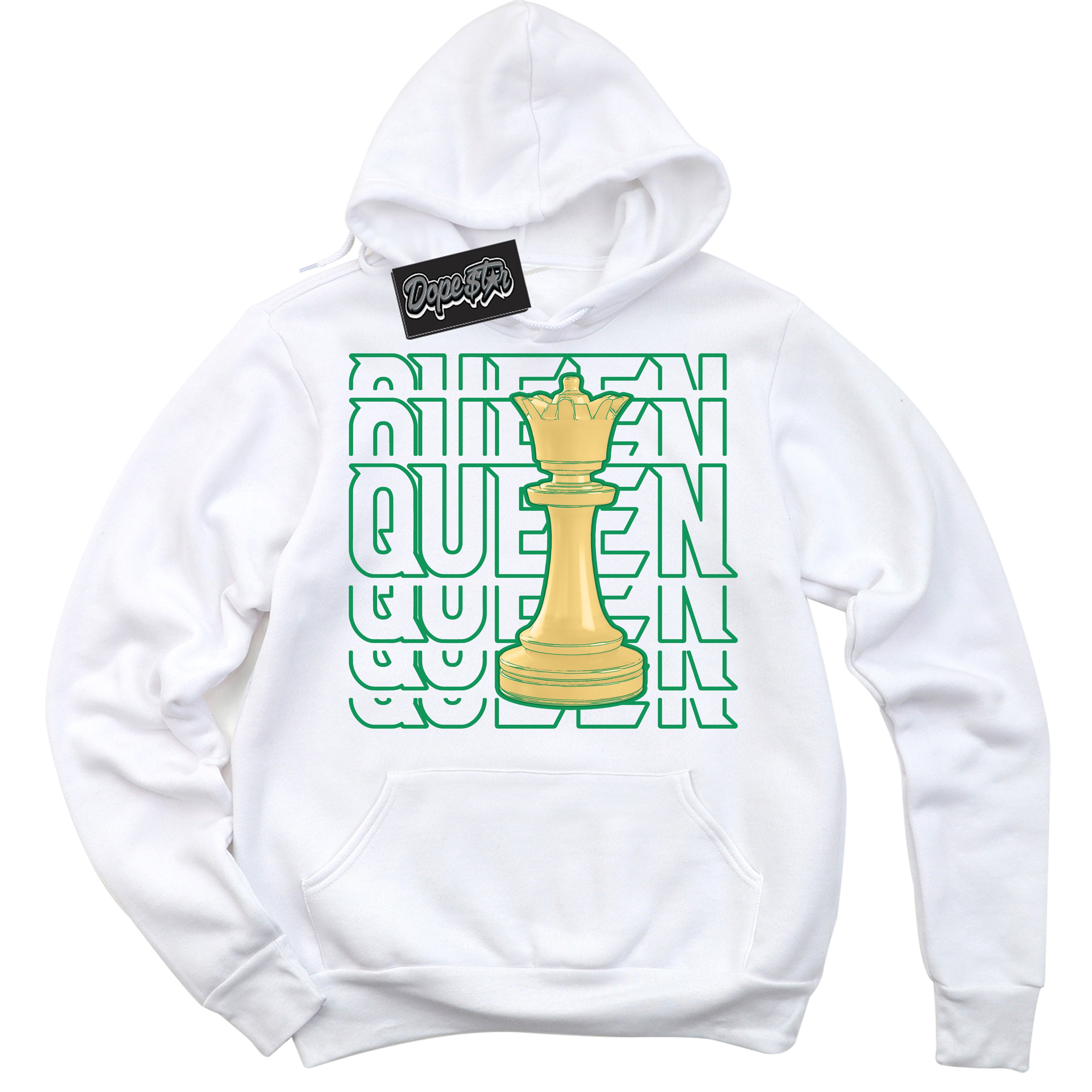 Cool White Hoodie with “Queen Chess” design that Perfectly Matches Method of Make Lucky Green 1s Jordans.