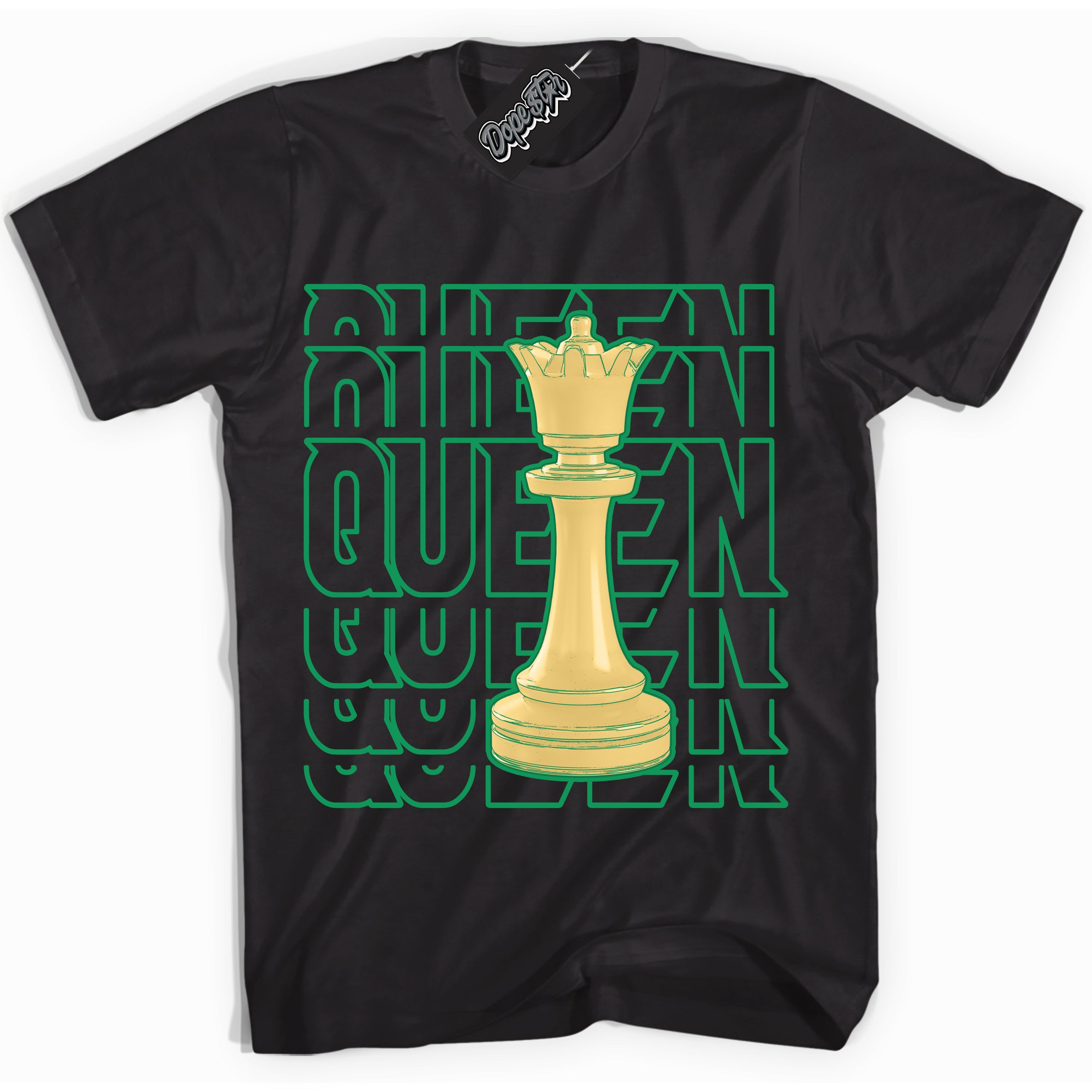 Cool Black Shirt with “Queen Chess” design that perfectly matches the Method of Make Lucky Green 1s Jordans.