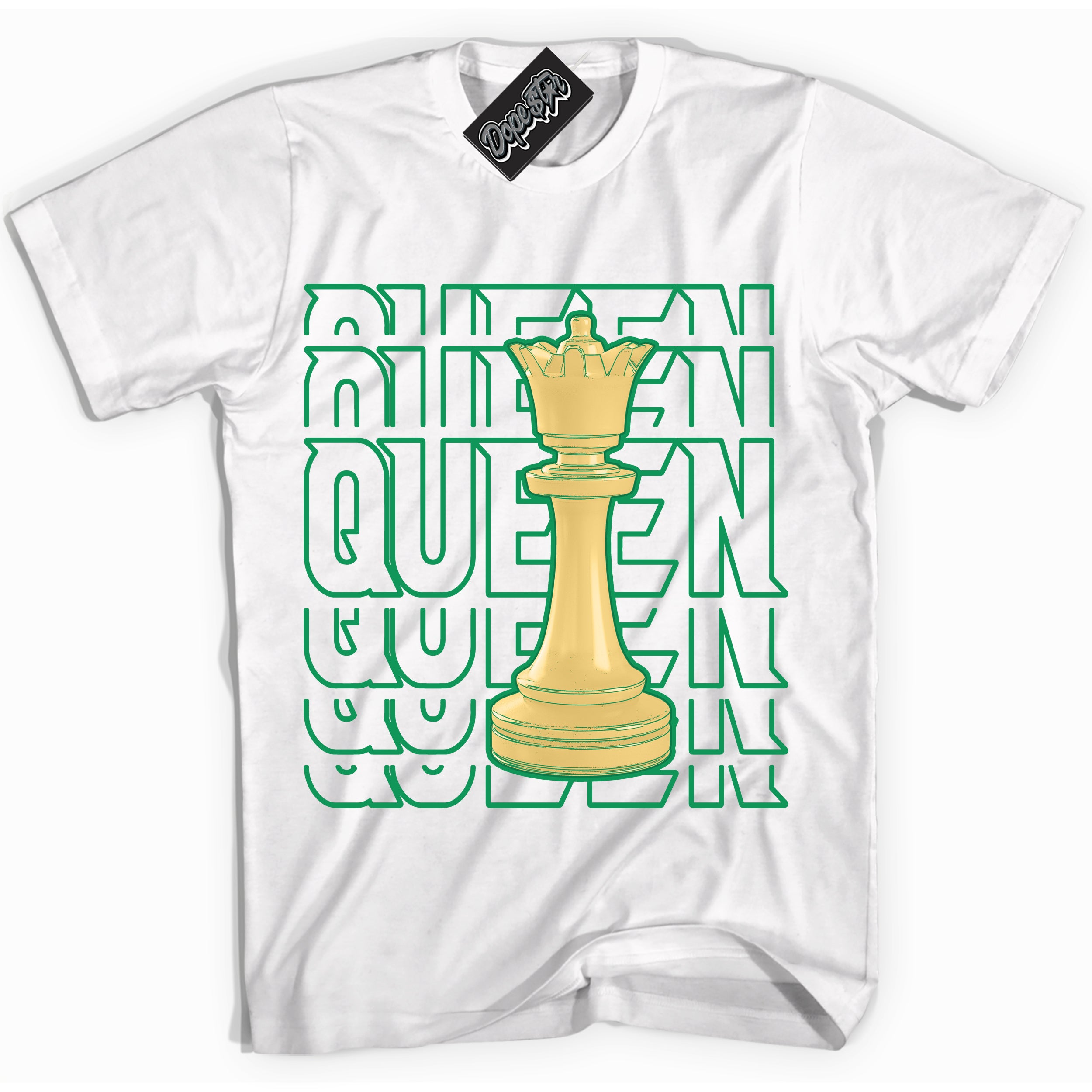 Cool White Shirt with “Queen Chess” design that perfectly matches the Method of Make Lucky Green 1s Jordans.