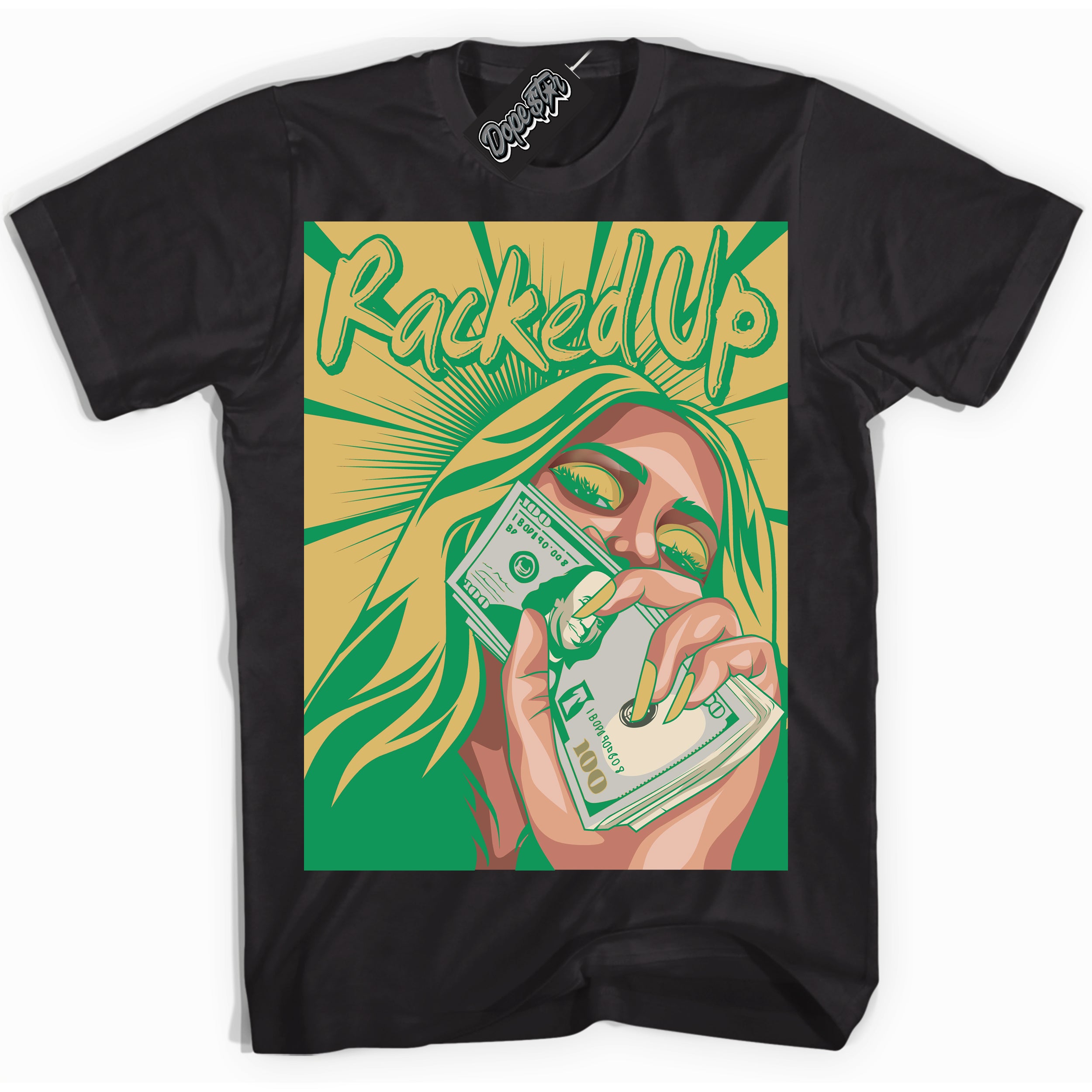 Cool Black Shirt with “Racked Up” design that perfectly matches the Method of Make Lucky Green 1s Jordans.