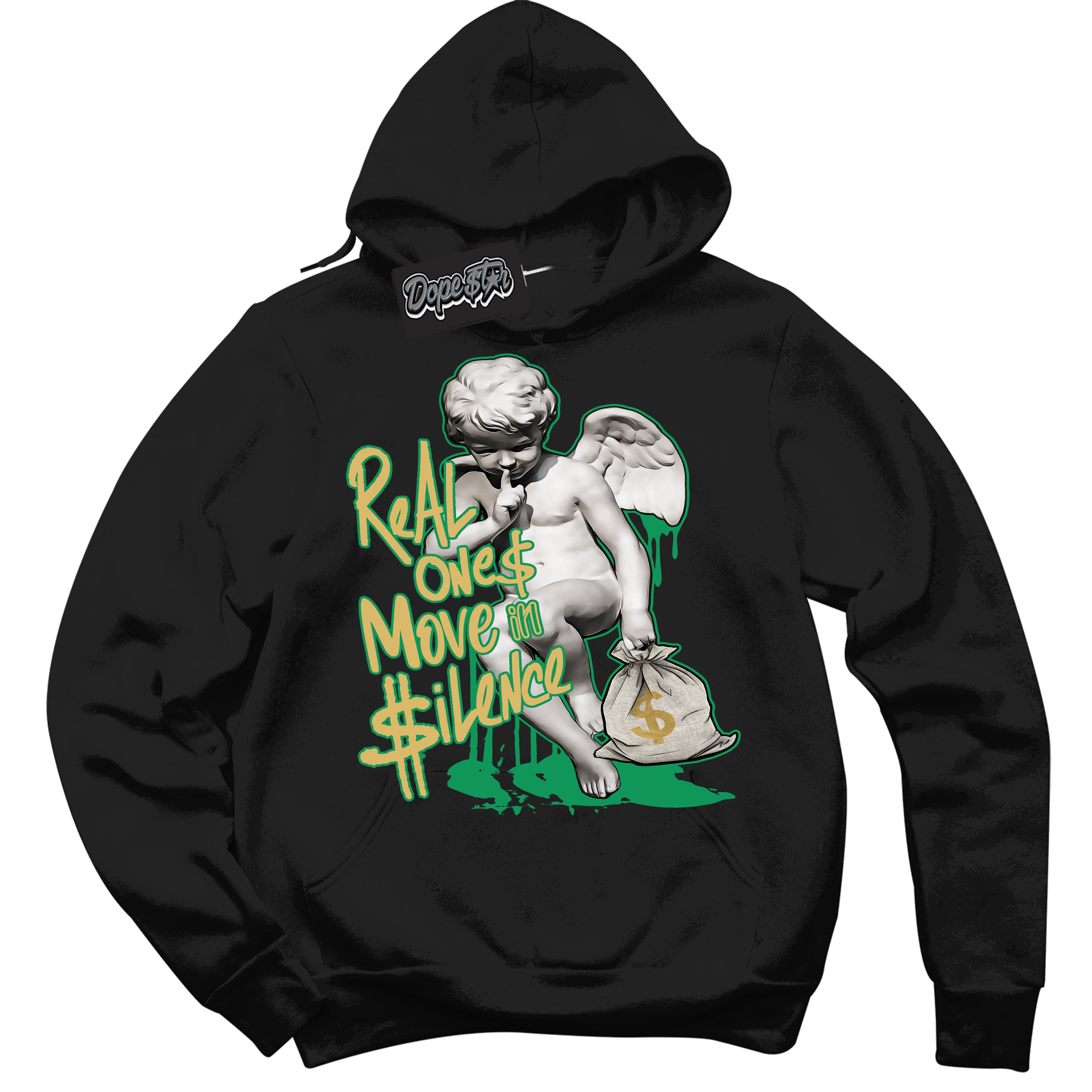 Cool Black Hoodie with “Real Ones Cherub” design that Perfectly Matches Method of Make Lucky Green 1s Jordans.