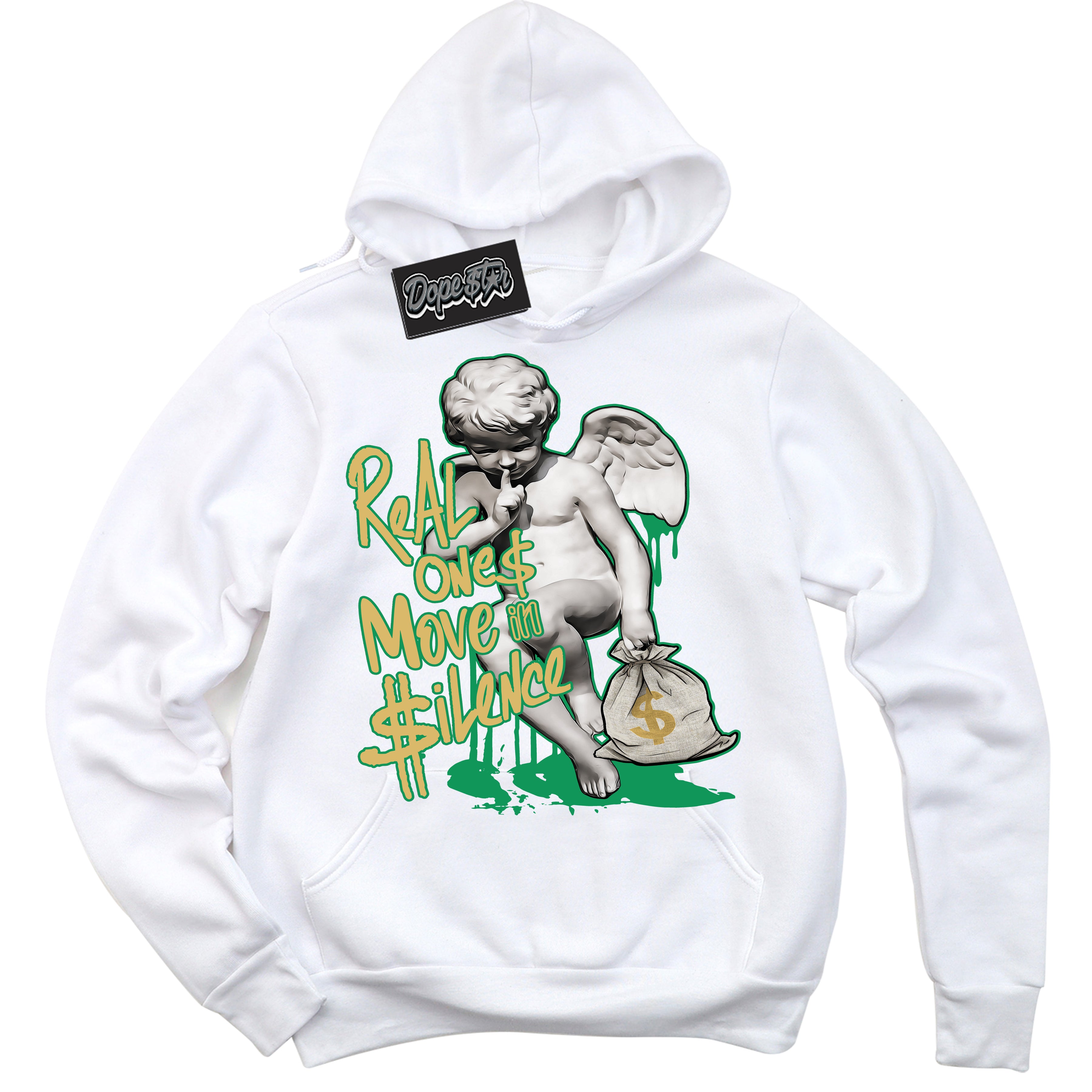 Cool White Hoodie with “Real Ones Cherub” design that Perfectly Matches Method of Make Lucky Green 1s Jordans.