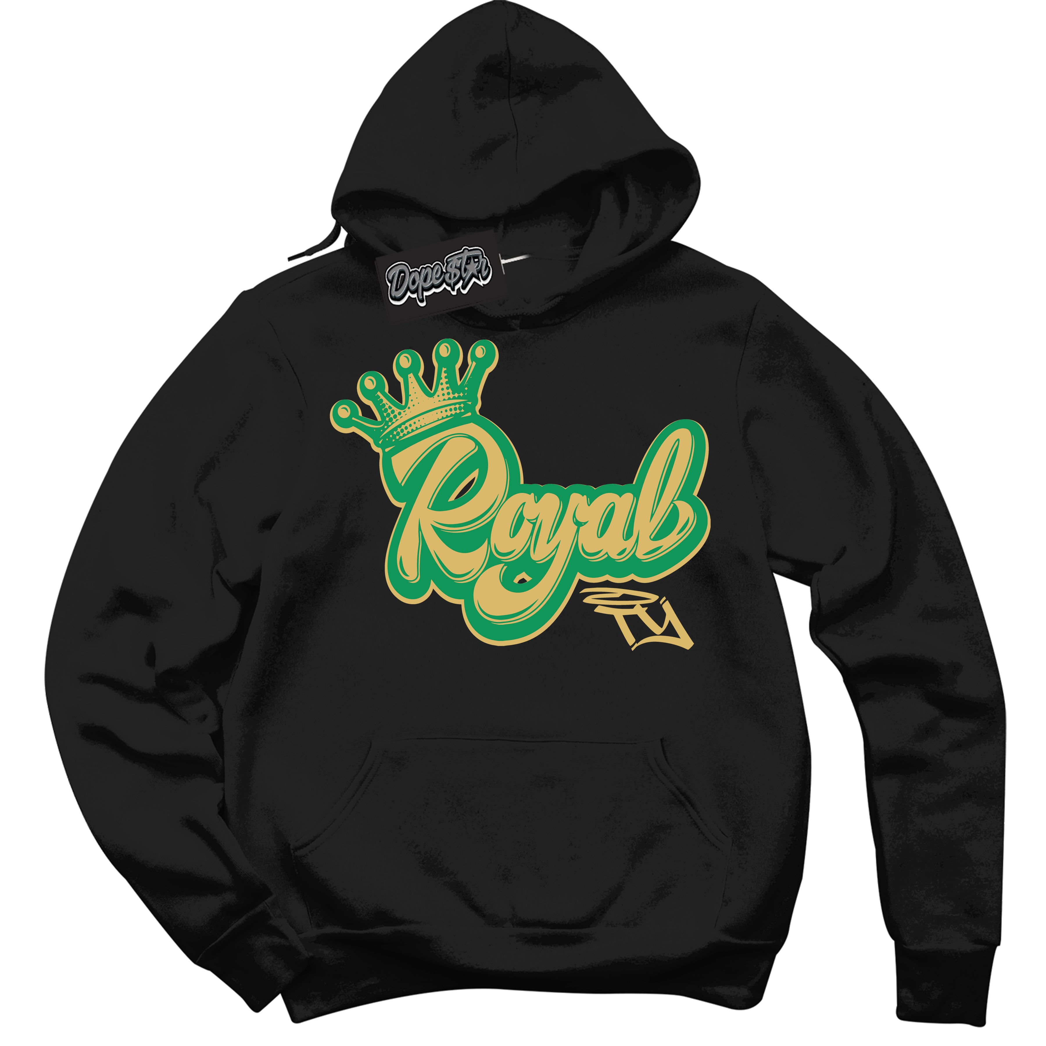 Cool Black Hoodie with “Royalty” design that Perfectly Matches Method of Make Lucky Green 1s Jordans.