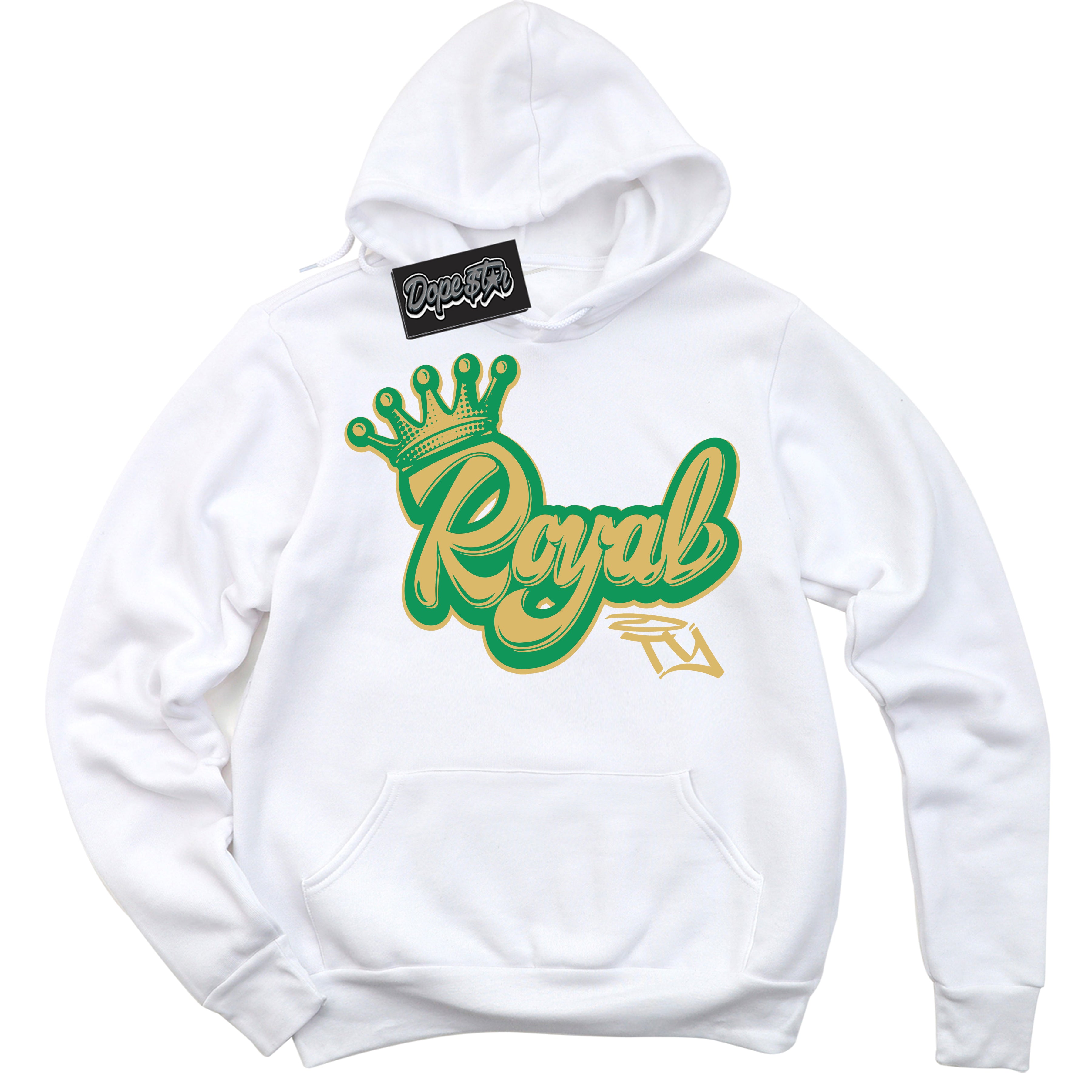 Cool White Hoodie with “Royalty” design that Perfectly Matches Method of Make Lucky Green 1s Jordans.