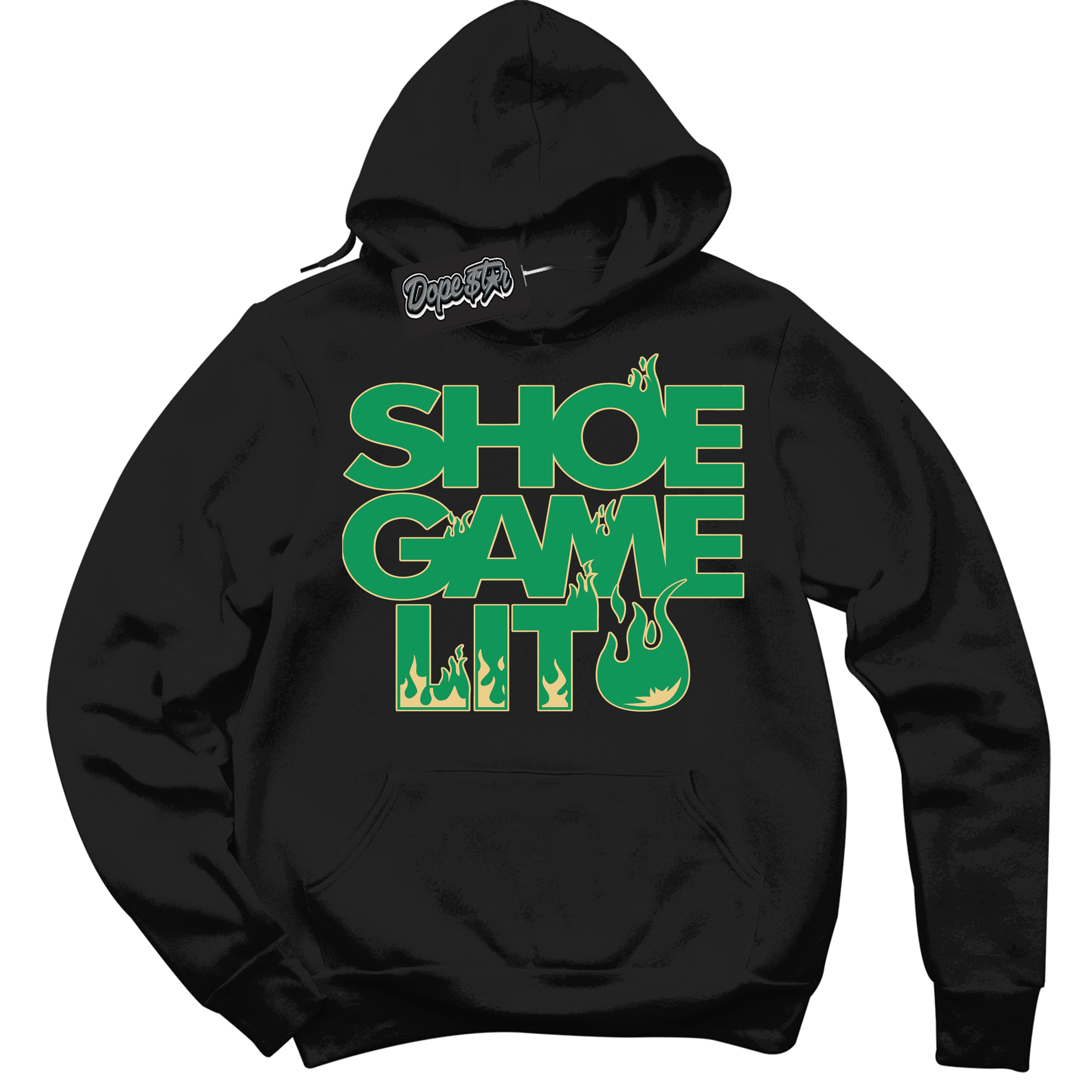 Cool Black Hoodie with “Shoe Game Lit” design that Perfectly Matches Method of Make Lucky Green 1s Jordans.