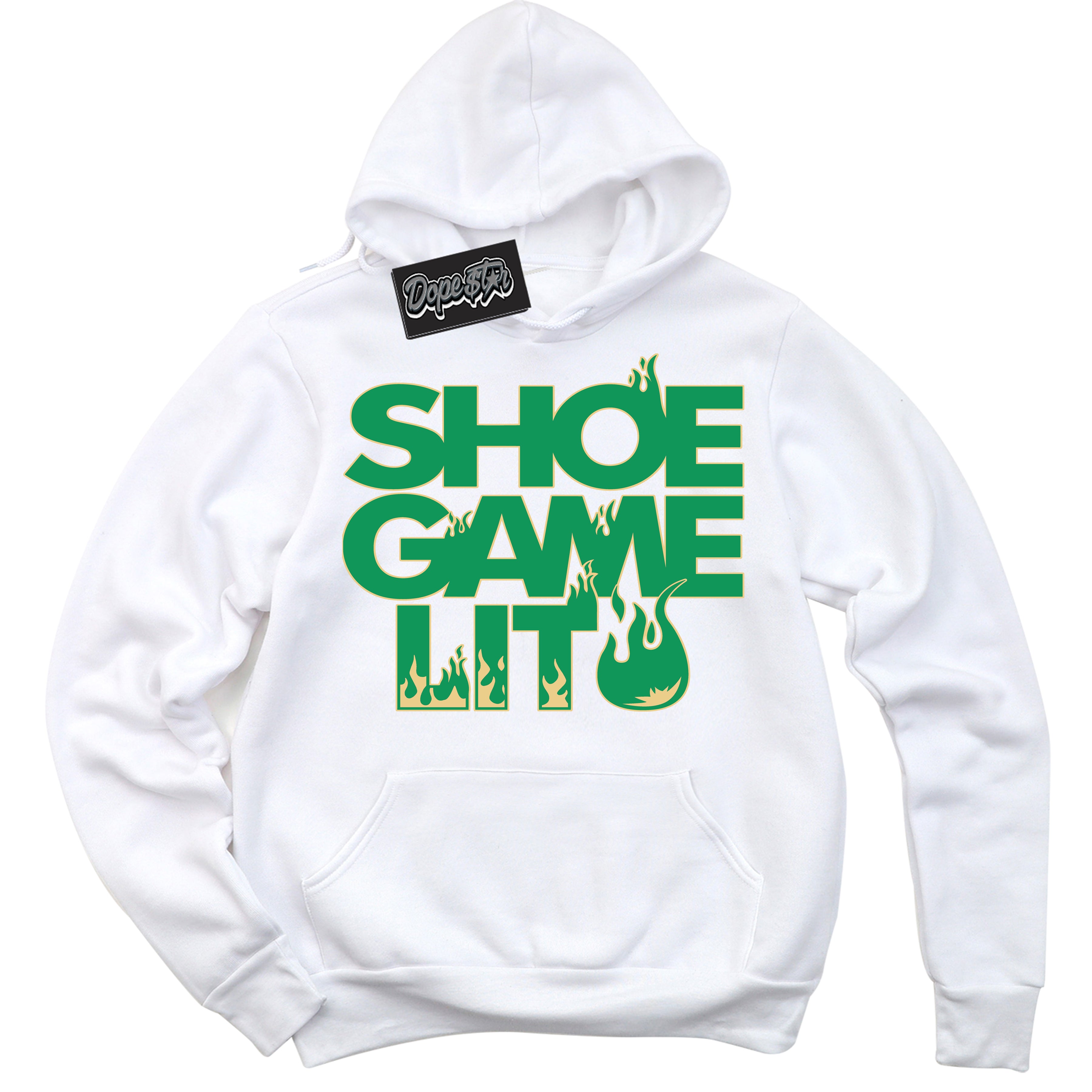 Cool White Hoodie with “Shoe Game Lit” design that Perfectly Matches Method of Make Lucky Green 1s Jordans.