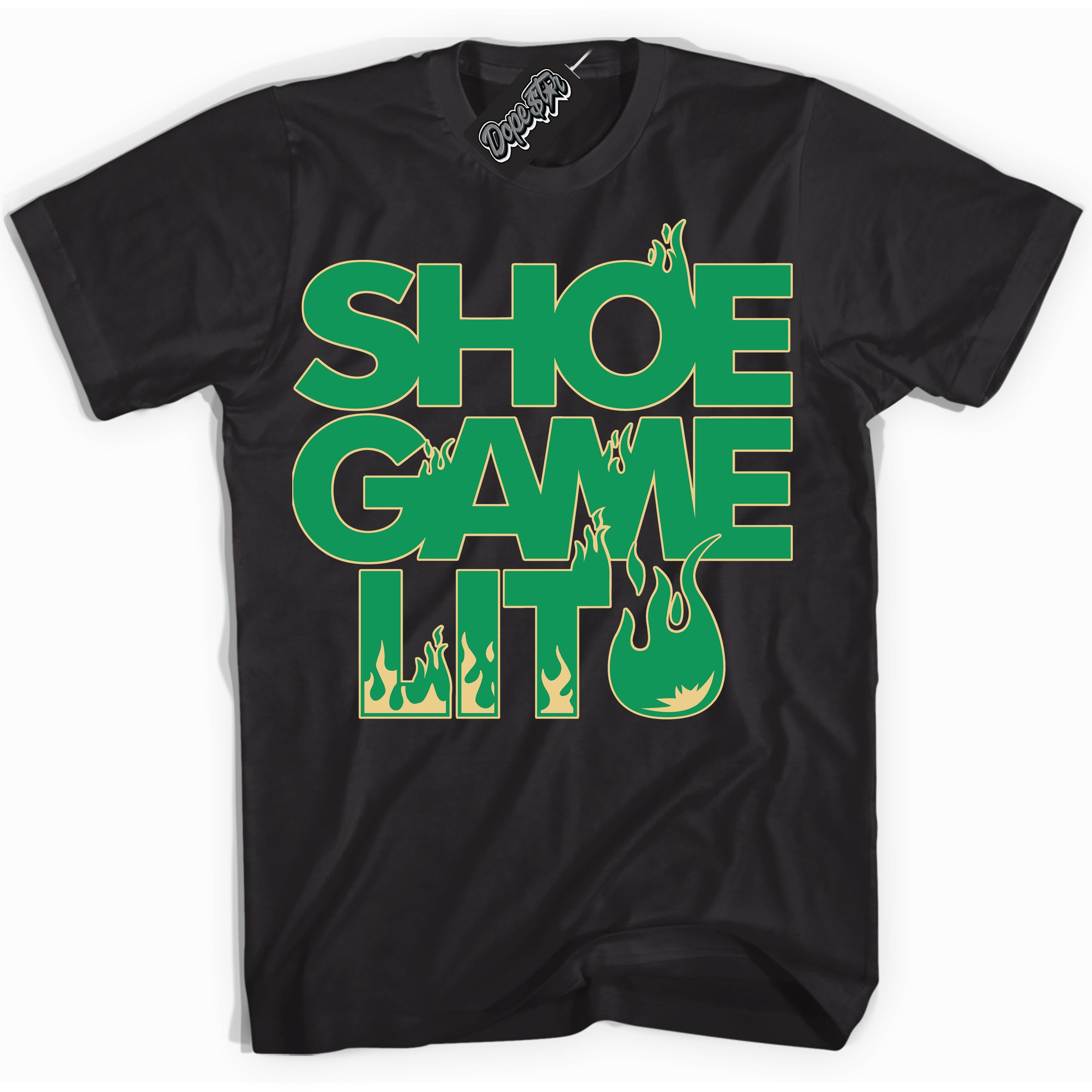 Cool Black Shirt with “Shoe Game Lit” design that perfectly matches the Method of Make Lucky Green 1s Jordans.