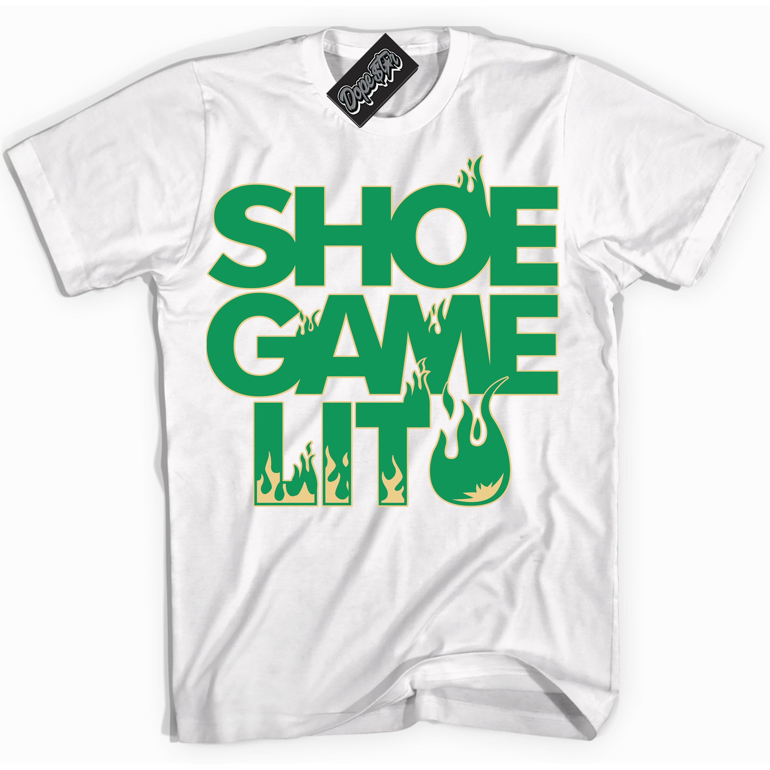 Cool White Shirt with “Shoe Game Lit” design that perfectly matches the Method of Make Lucky Green 1s Jordans.